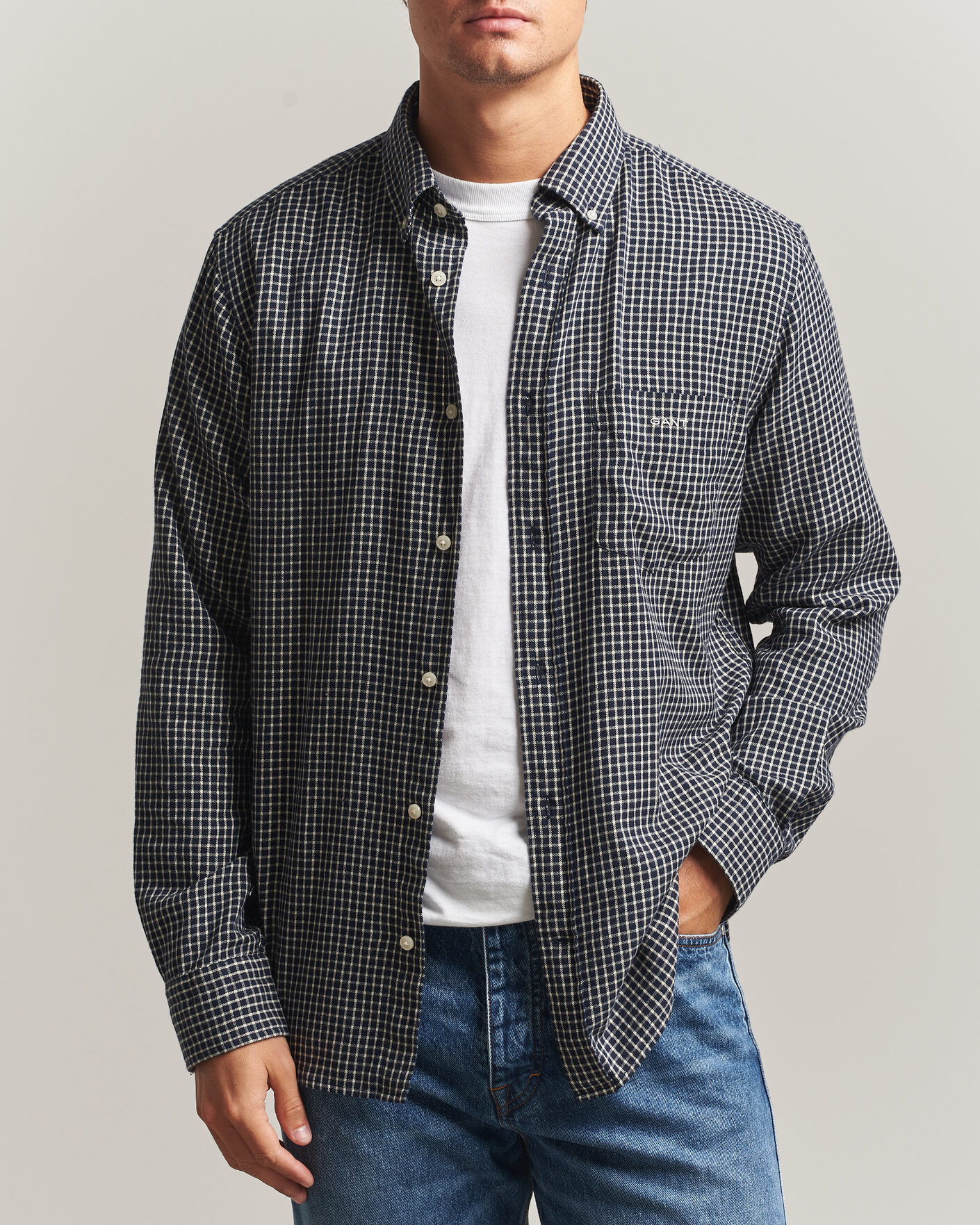Herren | Hemden | Gant | Regular Fit Windblown Flannel Checked Shirt Evening Blue
