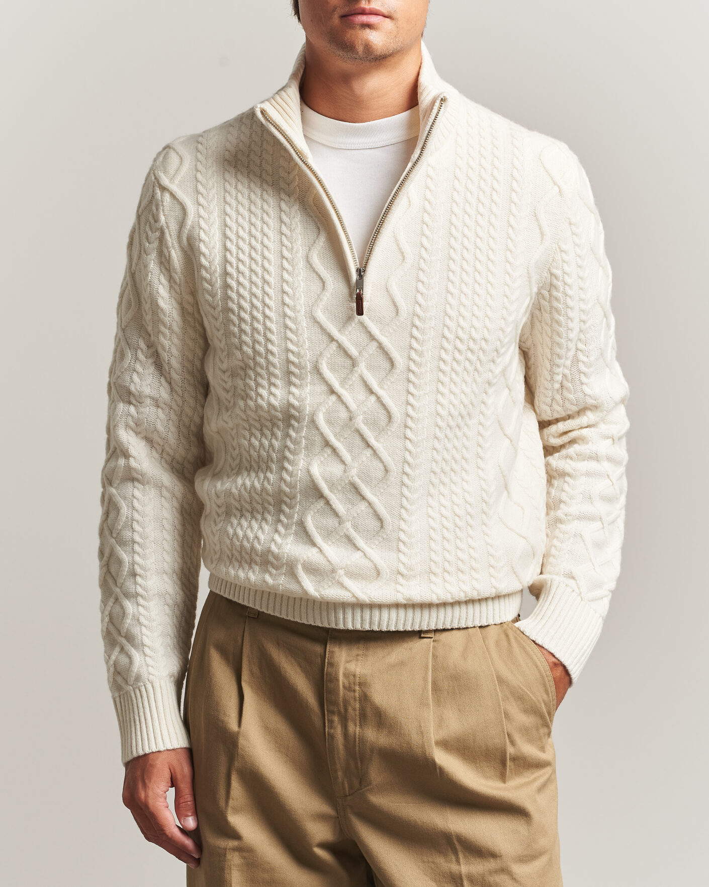 Herren | Pullover | Gant | Wool Cable Knitted Half Zip Cream