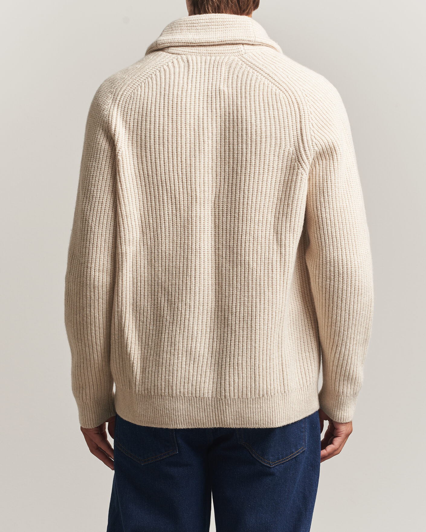Herren | Pullover | Gant | Wool/Cotton Ribbed Shawl Collar Cardigan Light Beige