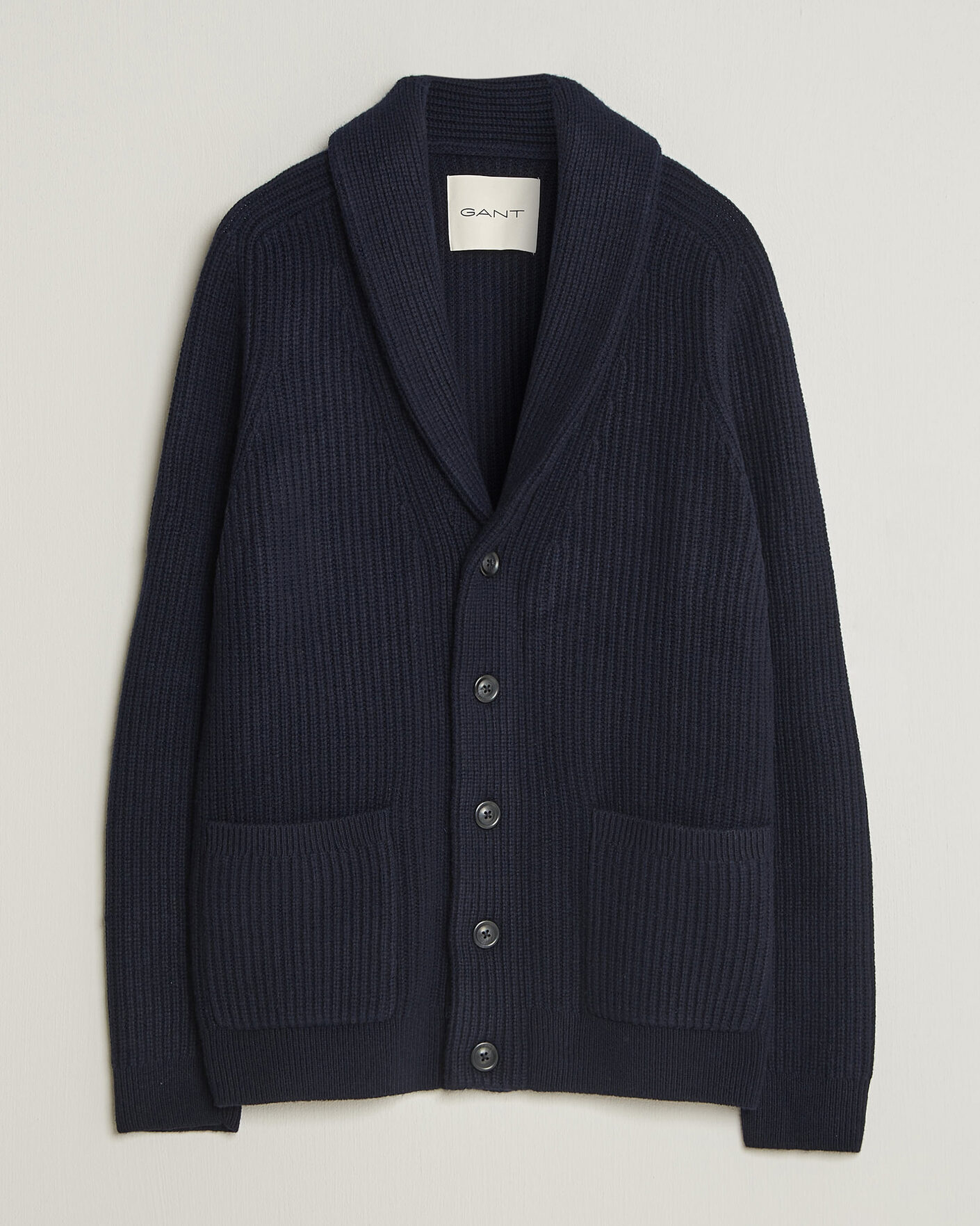 Herren | Pullover | Gant | Wool/Cotton Ribbed Shawl Collar Cardigan Evening Blue
