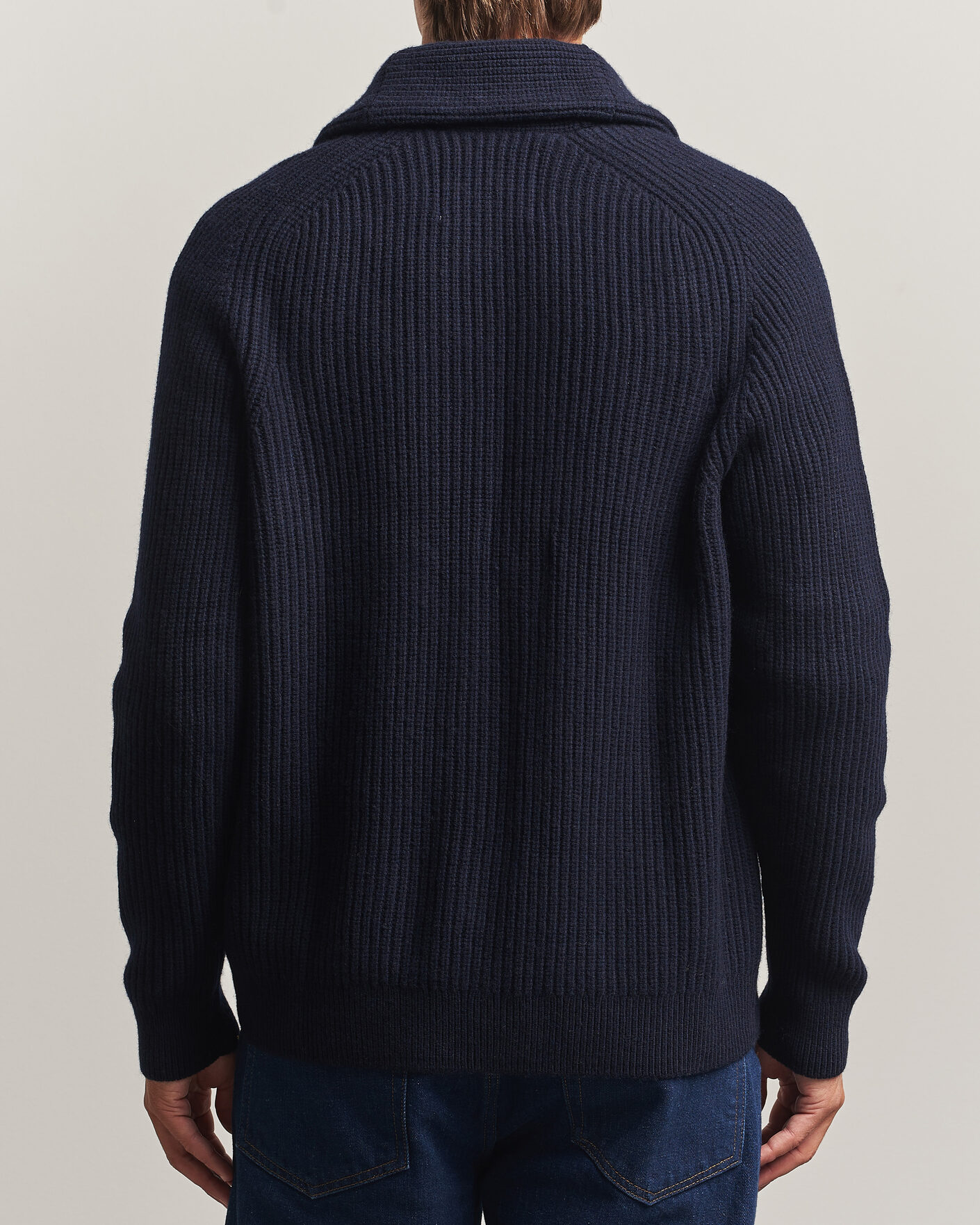Herren | Pullover | Gant | Wool/Cotton Ribbed Shawl Collar Cardigan Evening Blue