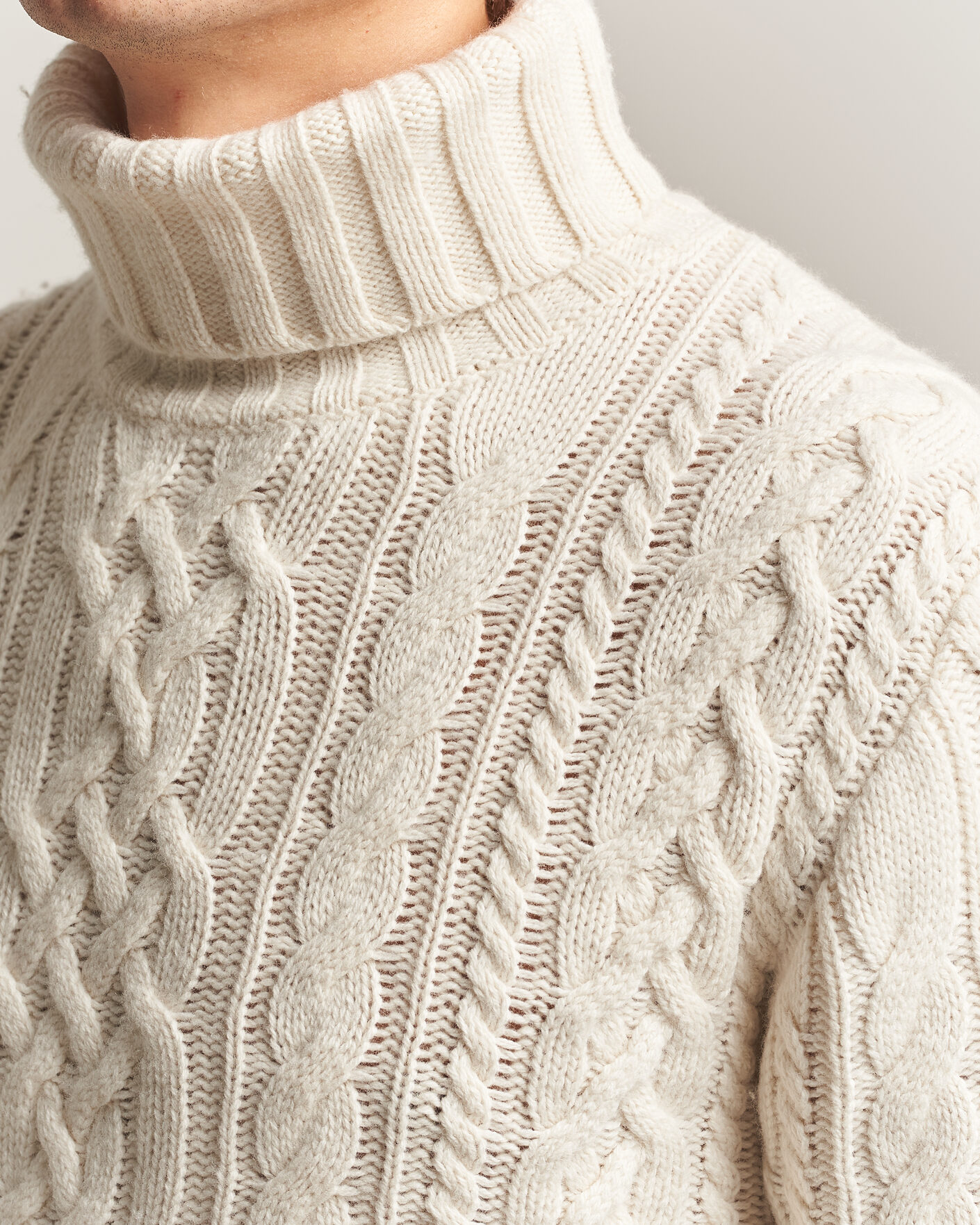 Herren | Pullover | Gant | Wool/Cotton Cable Knitted Turtleneck Cream