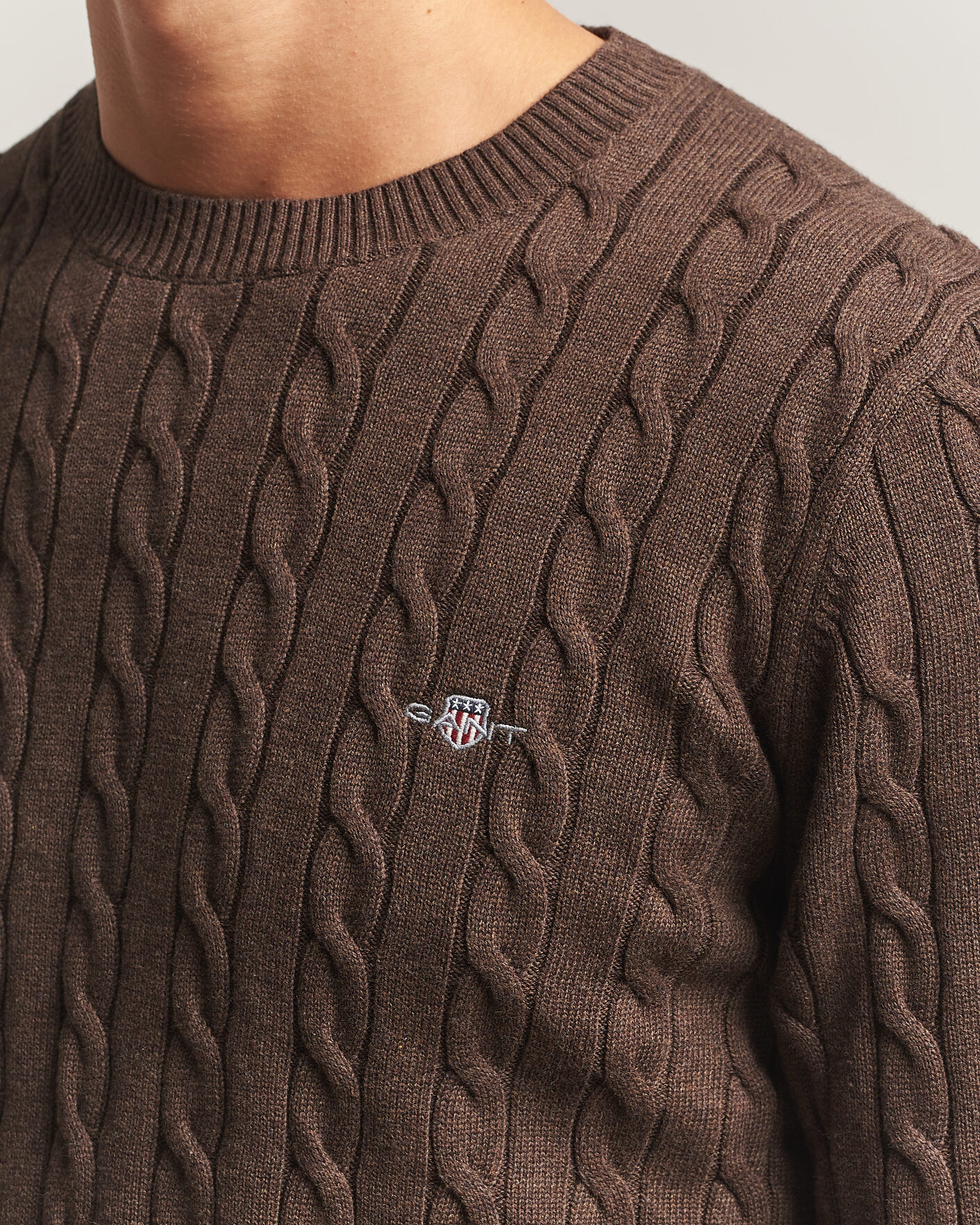 Herren | Pullover | Gant | Cotton Cable Crew Neck Black Brown Melange