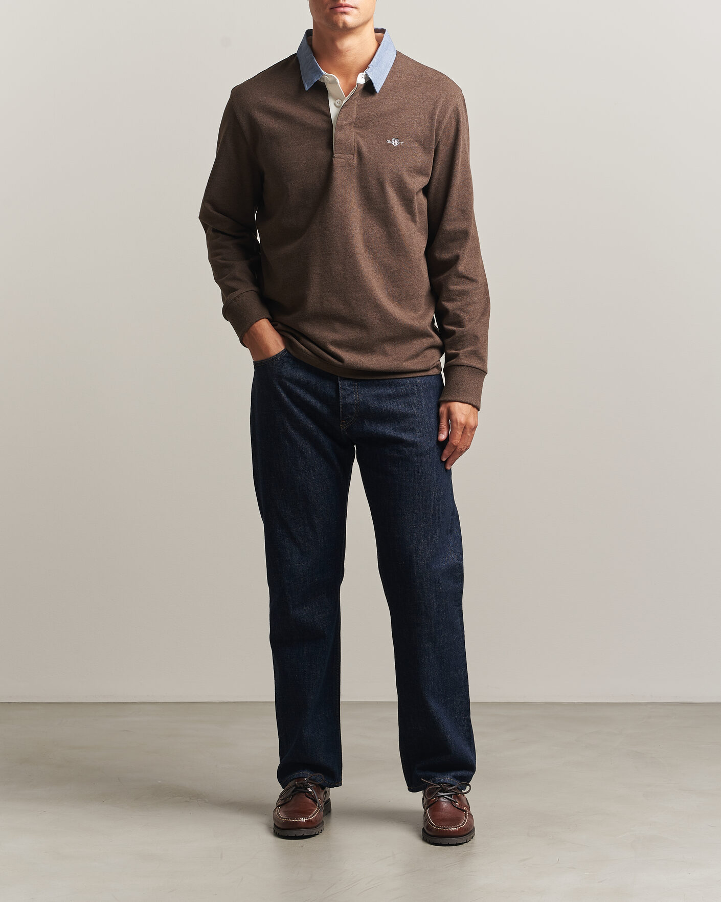Herren | Pullover | Gant | Chambray Solid Heavy Rugger Black Brown Melange