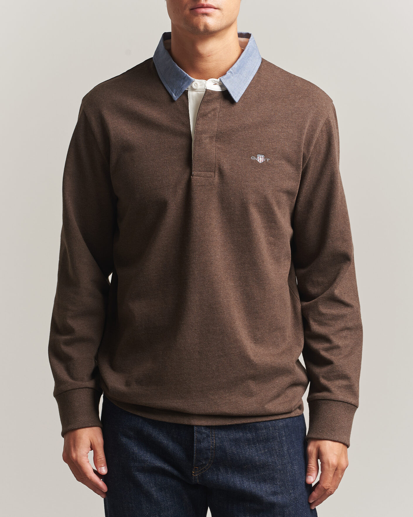 Herren | Pullover | Gant | Chambray Solid Heavy Rugger Black Brown Melange