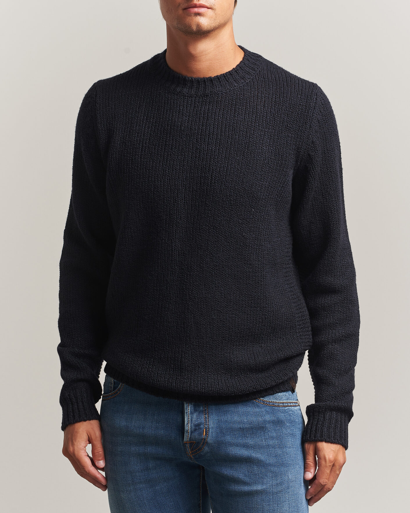 Herren | Pullover | Jacob Cohën | Muffled Virgin Wool Link Stitch Sweater Navy