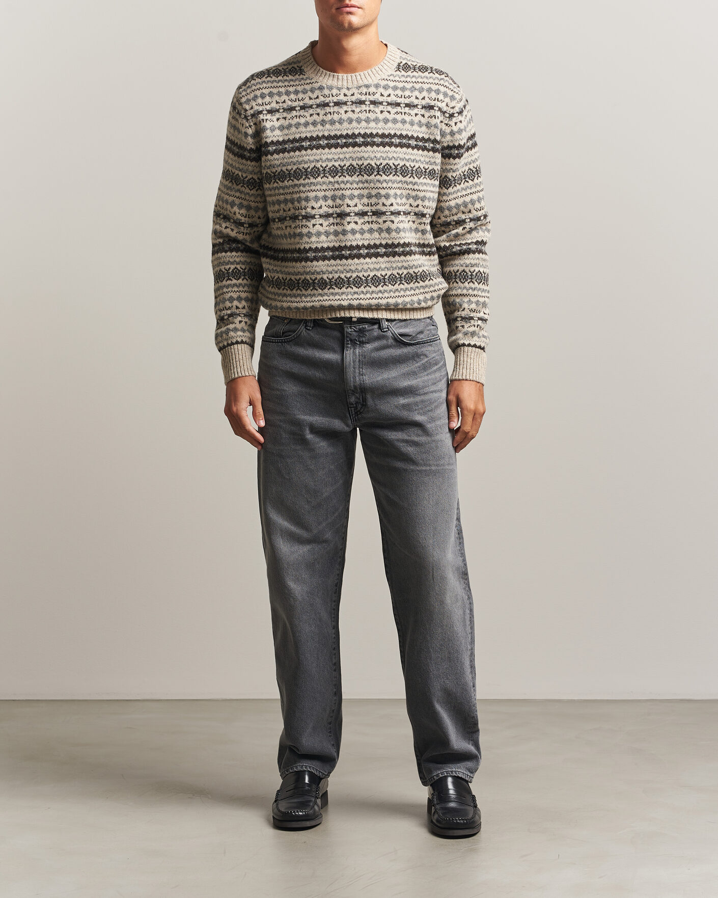 Herren | Pullover | Gant | Brushed Wool Fair Isle Sweater Light Beige Melange