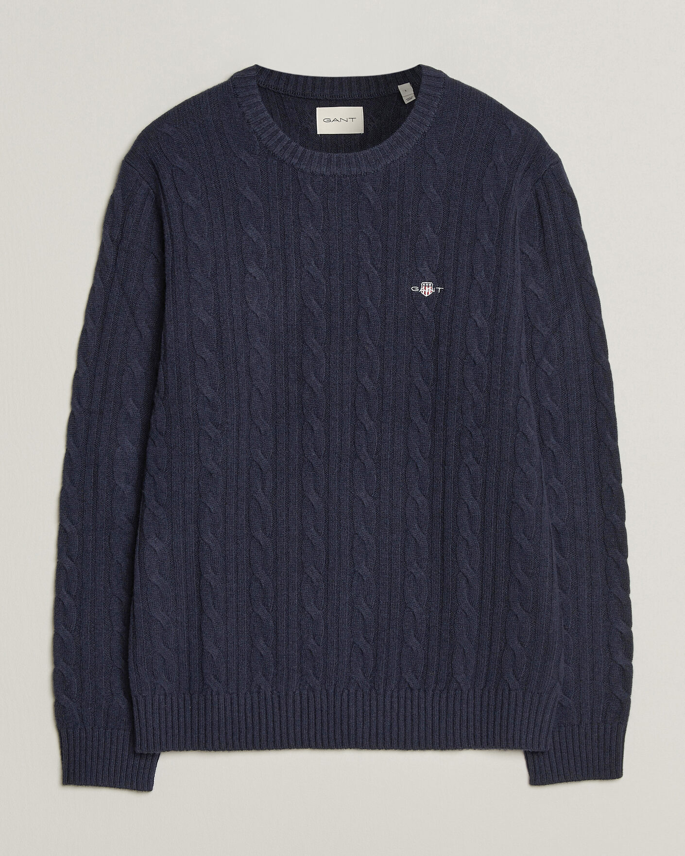 Herren | Pullover | Gant | Lambswool Cable Crew Neck Evening Blue