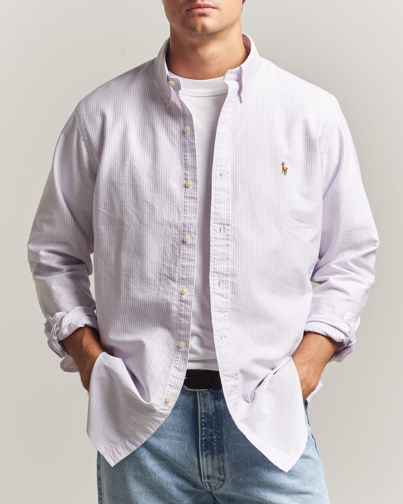 Herren | Hemden | Polo Ralph Lauren | Custom Fit Striped Oxford Shirt Lilac/White