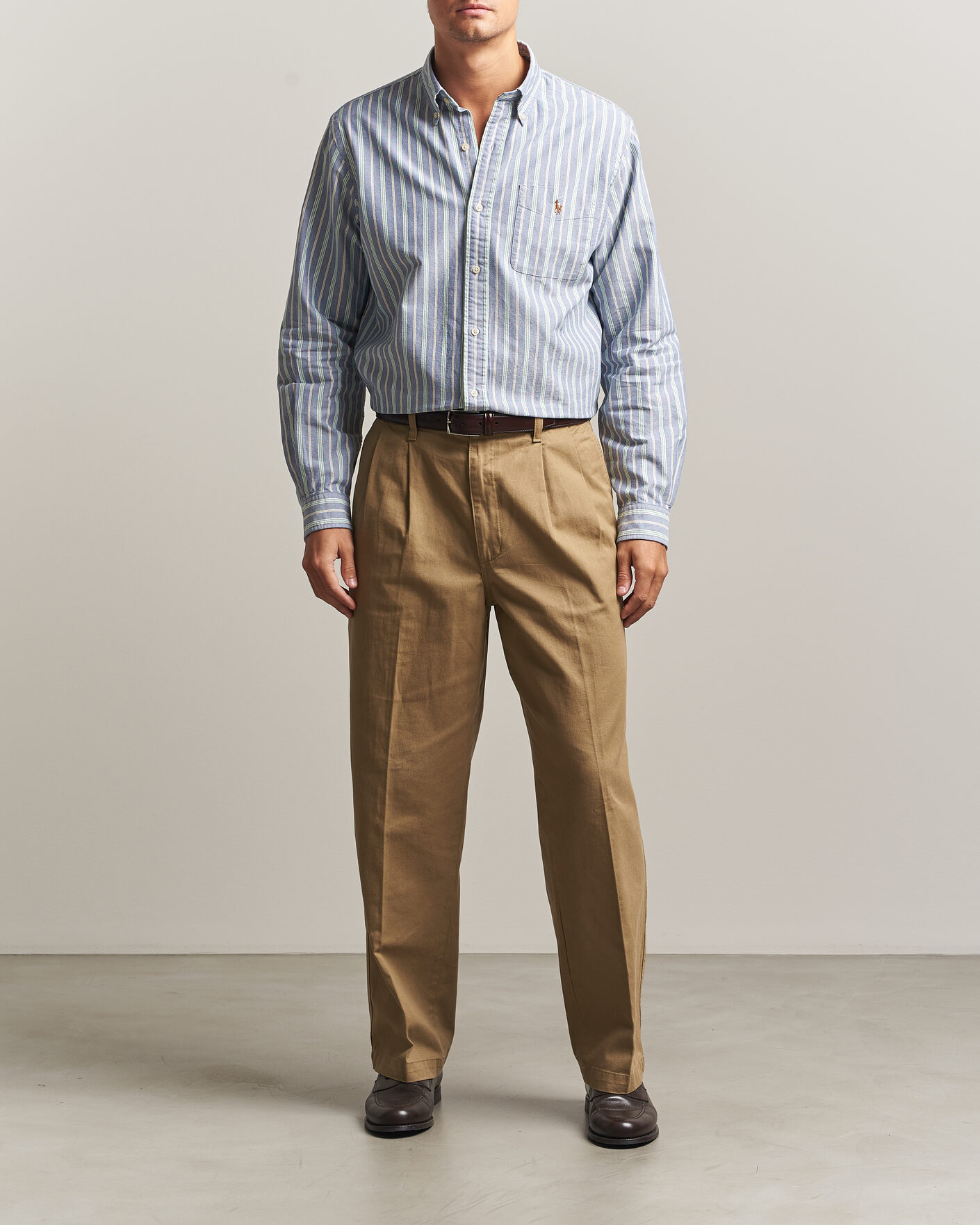 Herren | Hemden | Polo Ralph Lauren | Custom Fit Striped Pocket Oxford Shirt Navy/Yellow