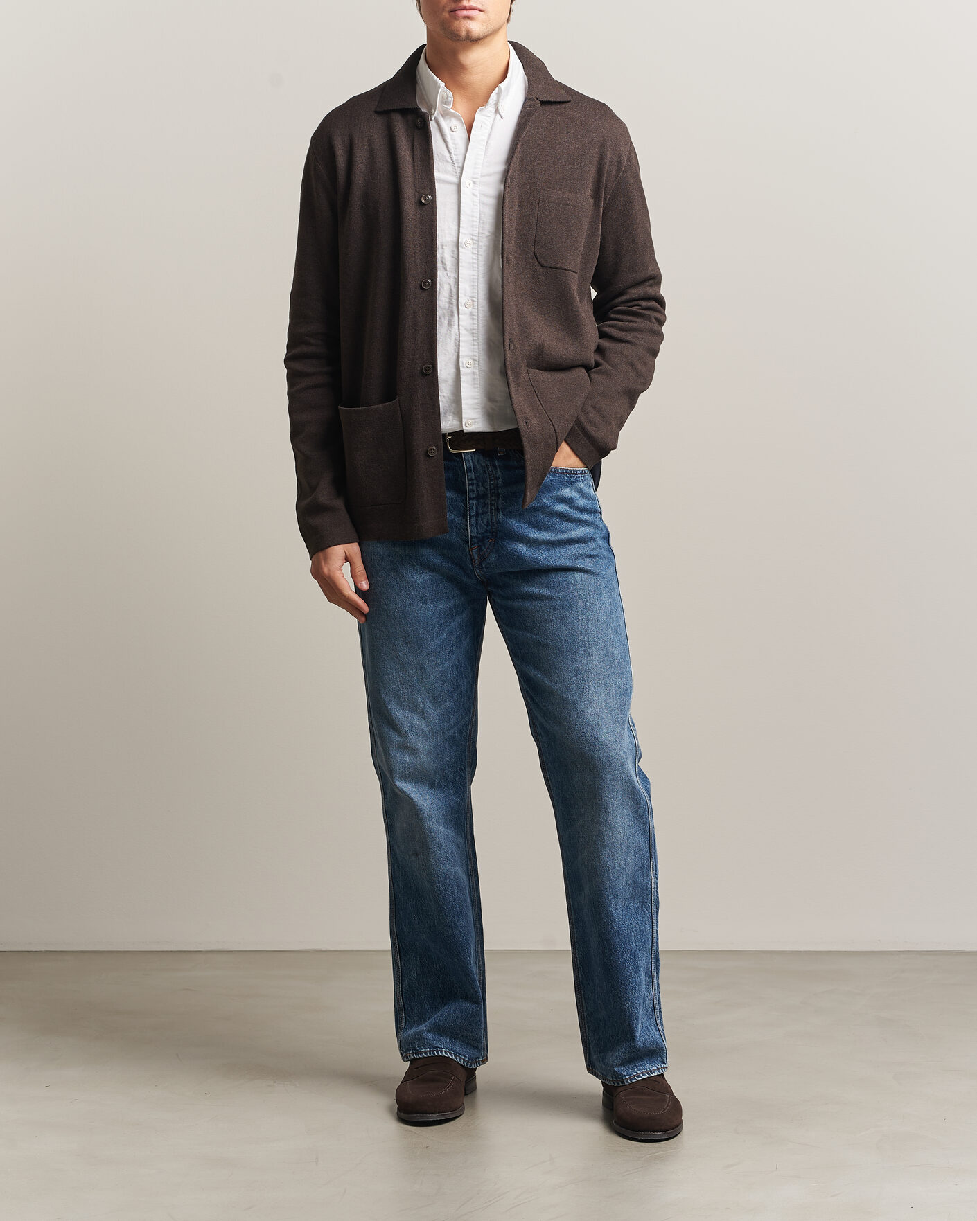 Herren | Pullover | Morris | Dudley Knitted Overshirt Brown