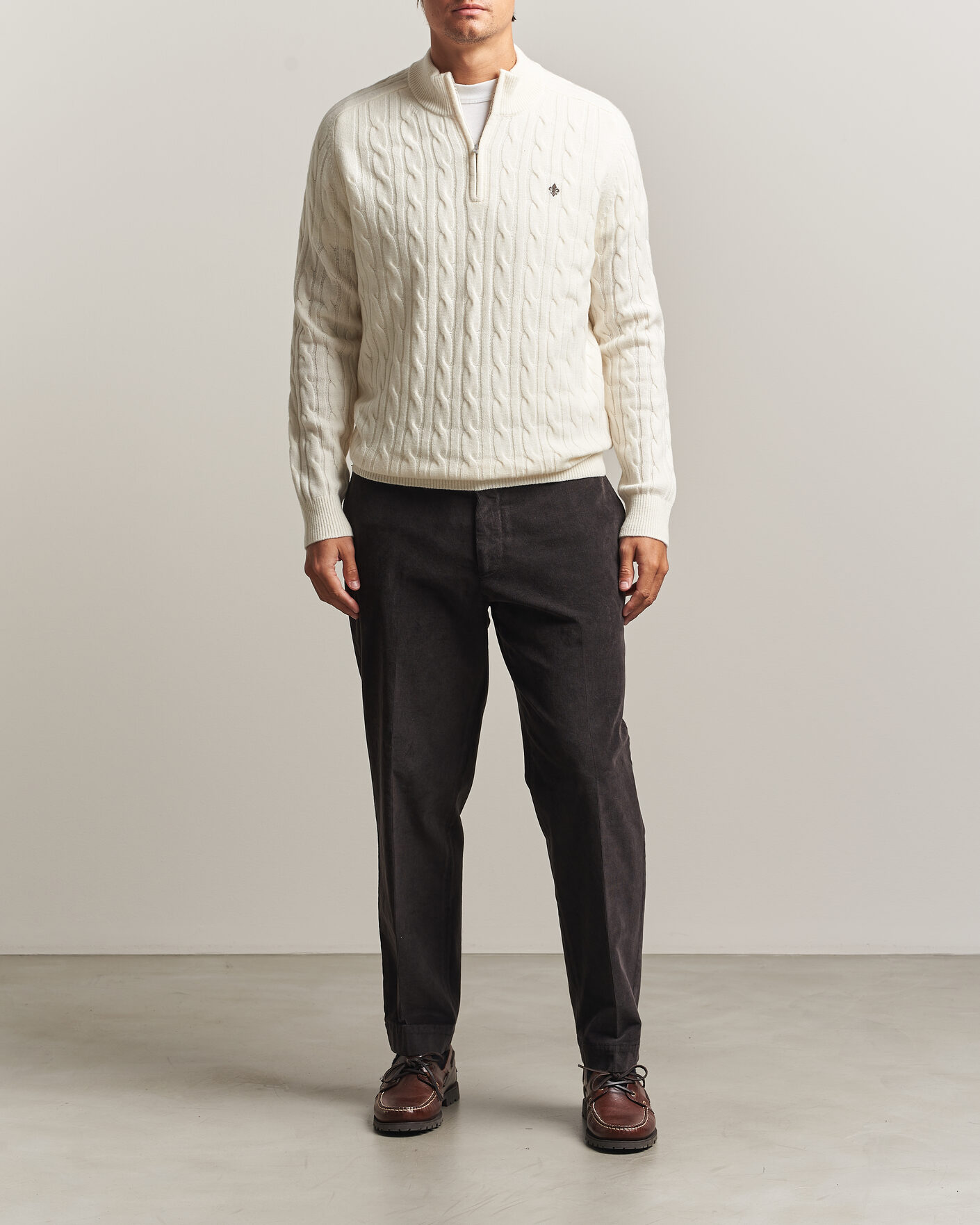 Herren | Pullover | Morris | Hertford Cable Half Zip Off White