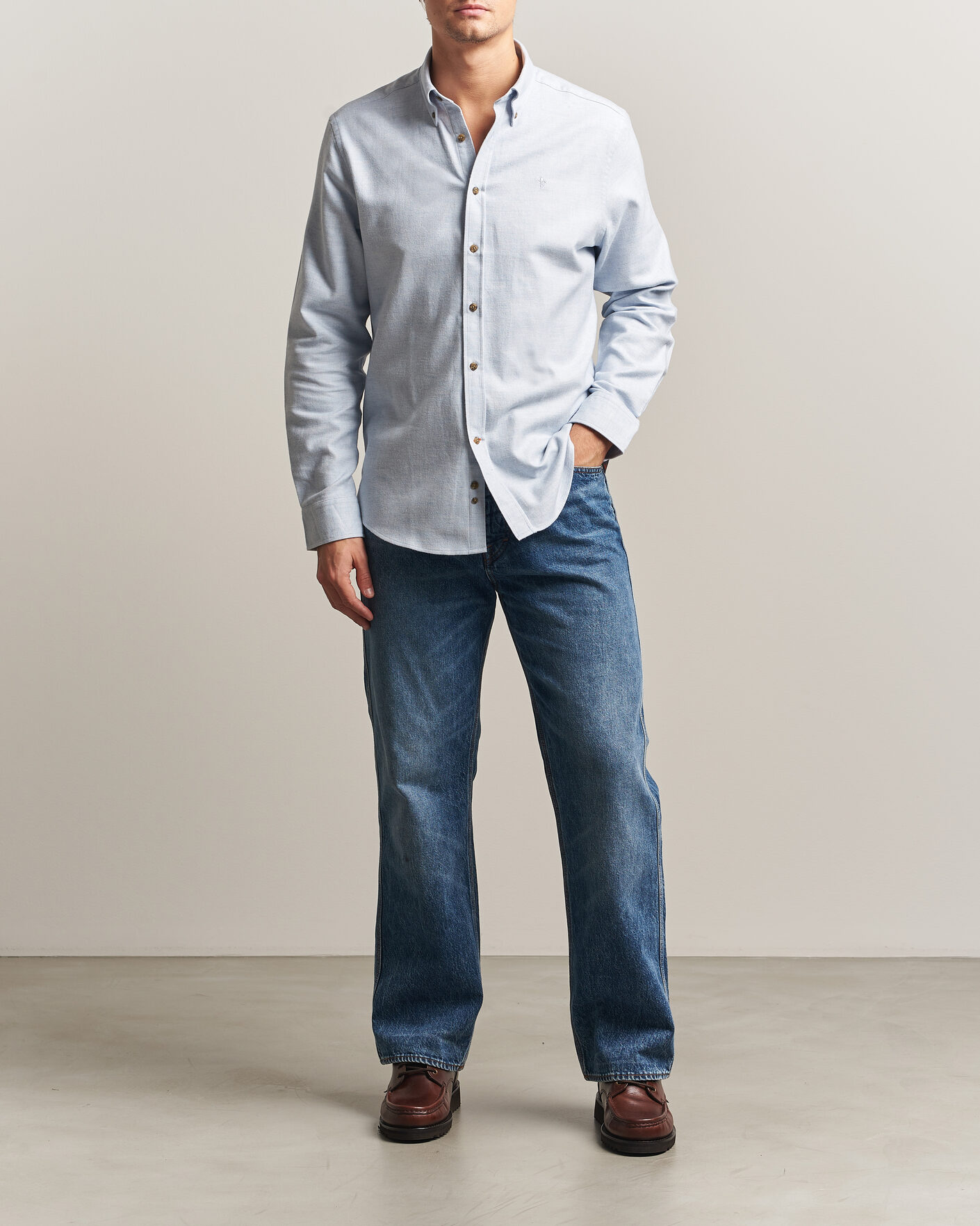 Herren | Hemden | Morris | Flannel Herringbone Shirt Light Blue