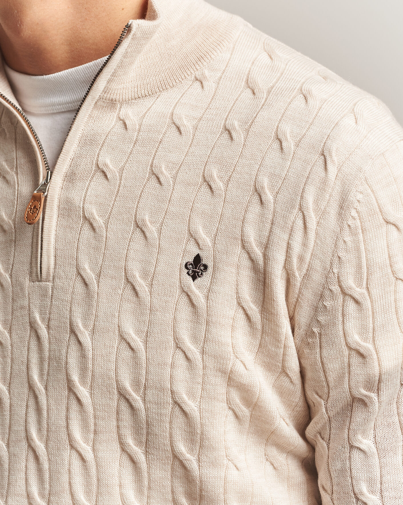 Herren | Pullover | Morris | Merino Cable Half Zip Off White