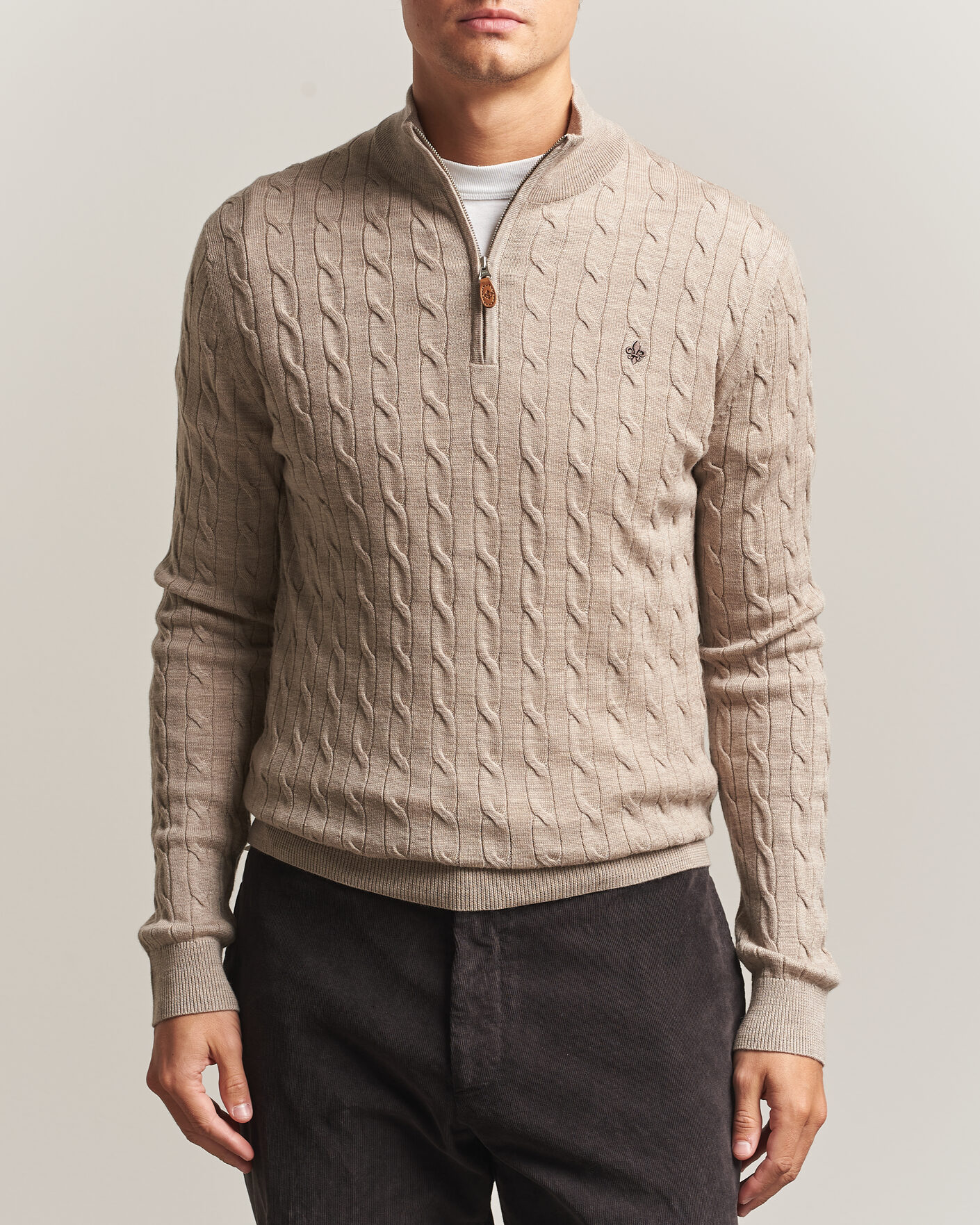 Herren | Pullover | Morris | Merino Cable Half Zip Khaki