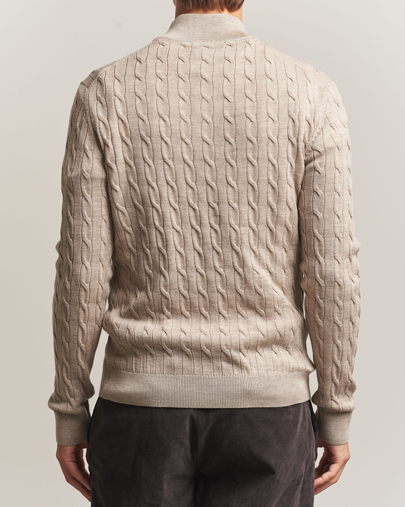 Herren | Pullover | Morris | Merino Cable Half Zip Khaki