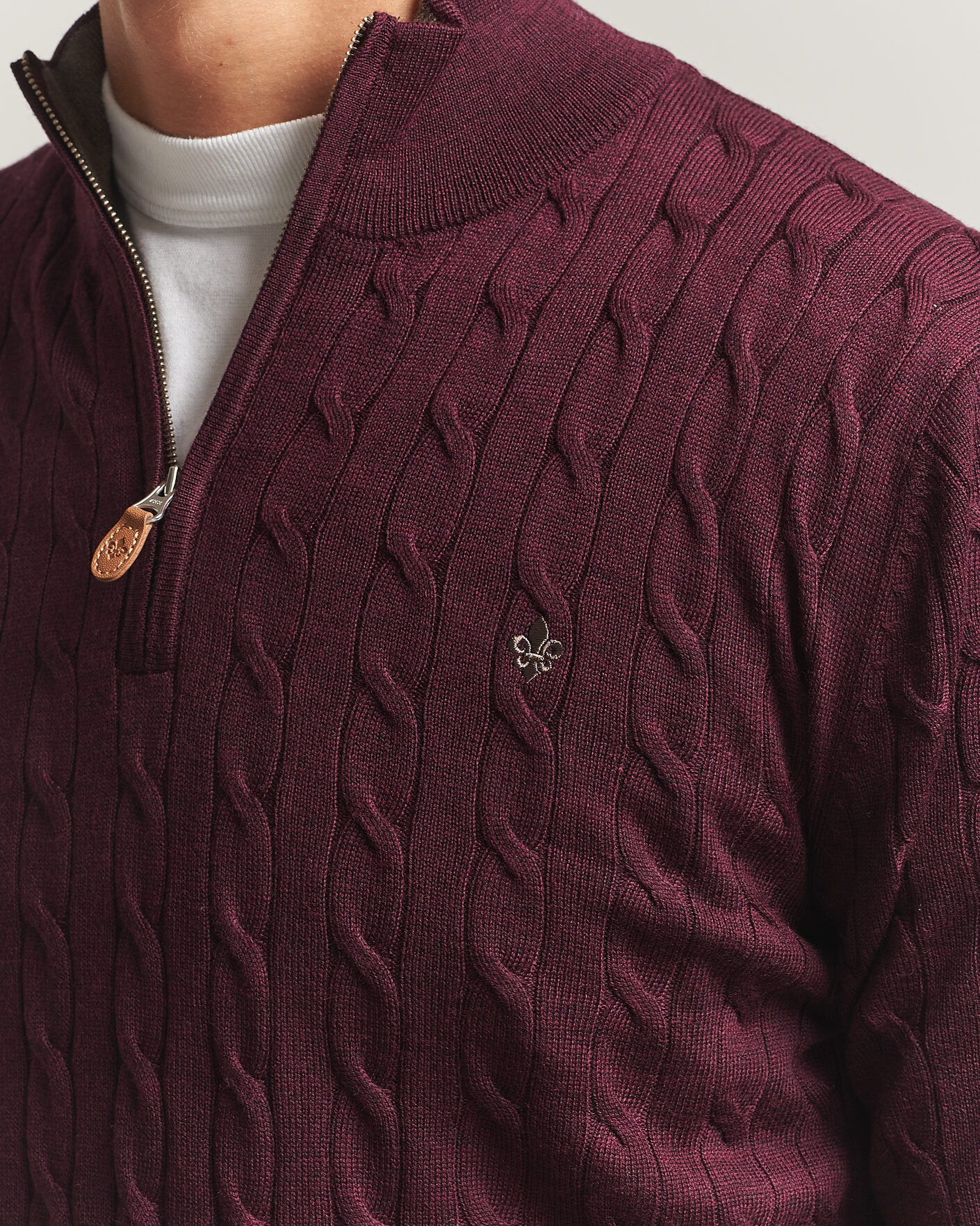 Herren | Pullover | Morris | Merino Cable Half Zip Wine Red