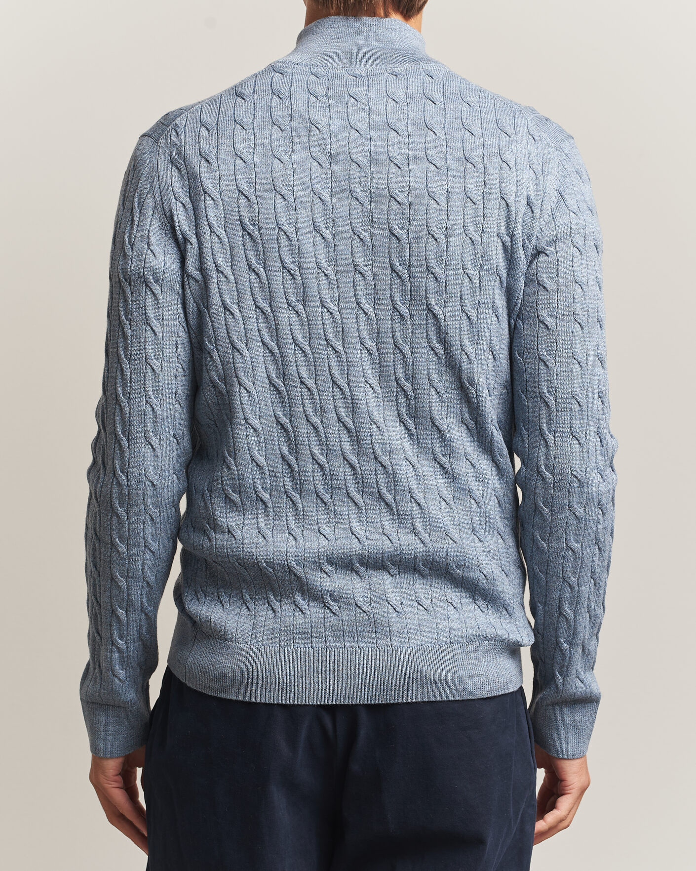 Herren | Pullover | Morris | Merino Cable Half Zip Light Blue