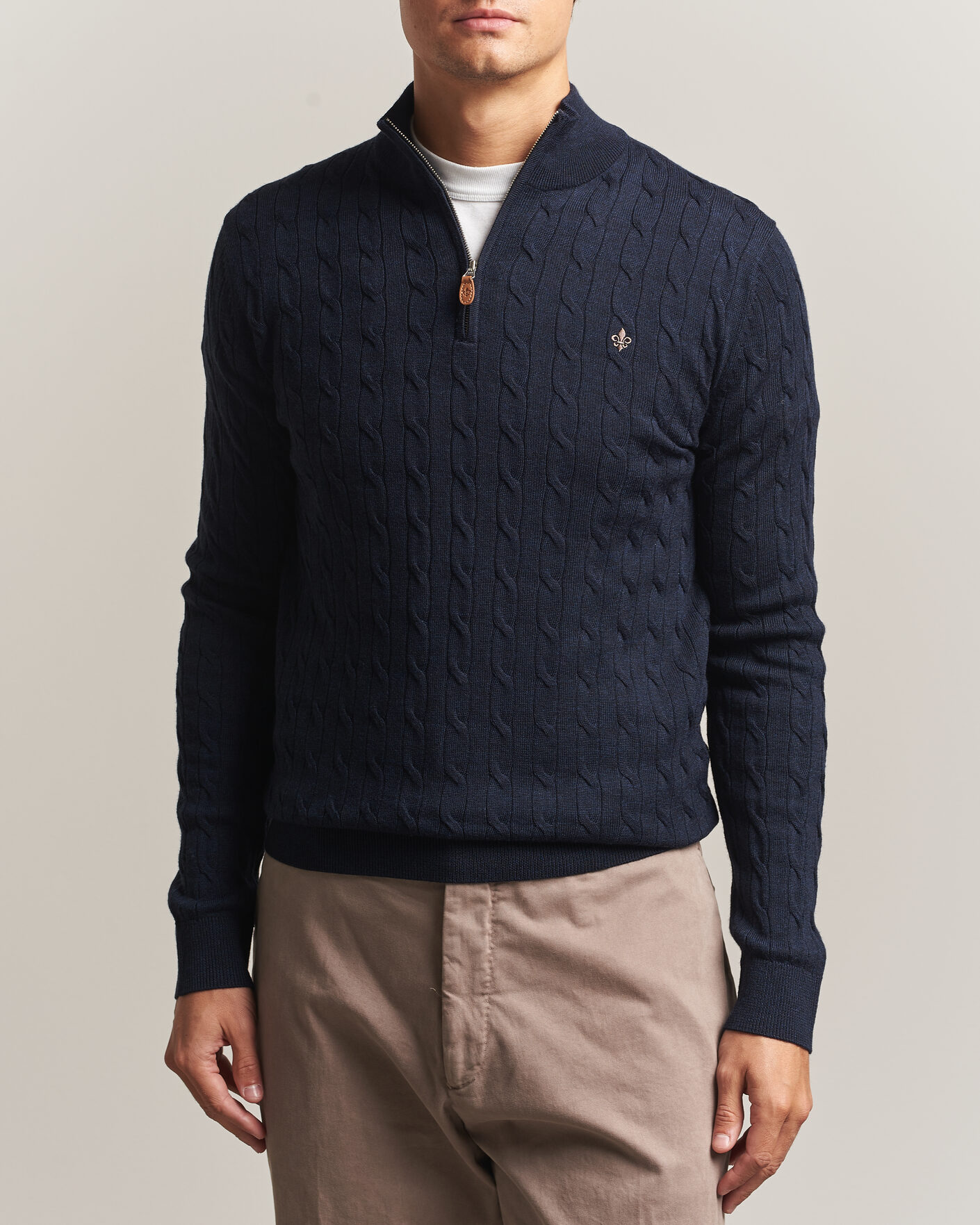 Herren | Pullover | Morris | Merino Cable Half Zip Navy