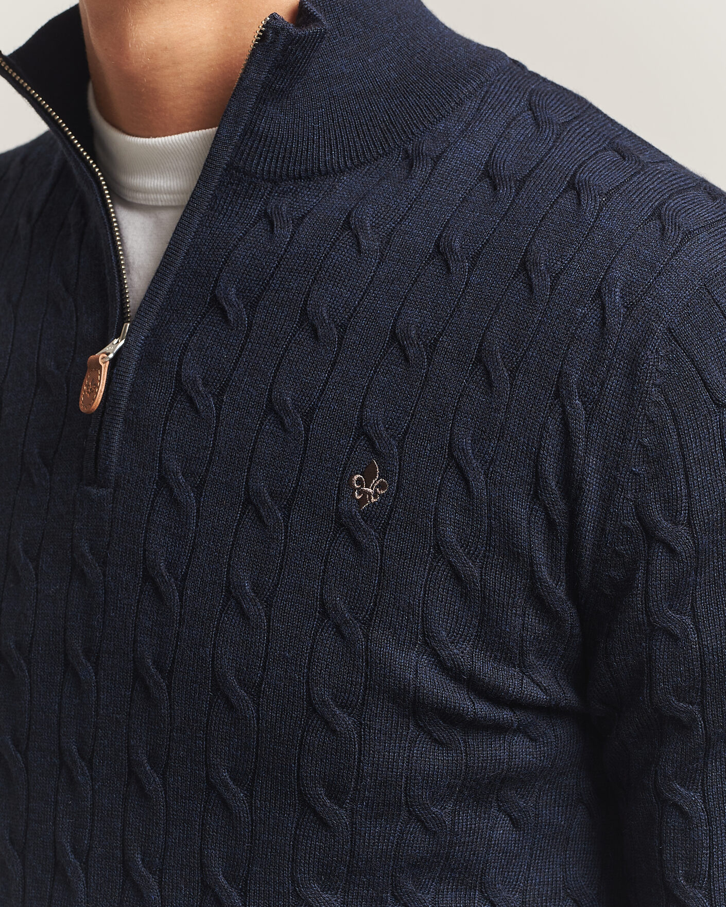 Herren | Pullover | Morris | Merino Cable Half Zip Navy