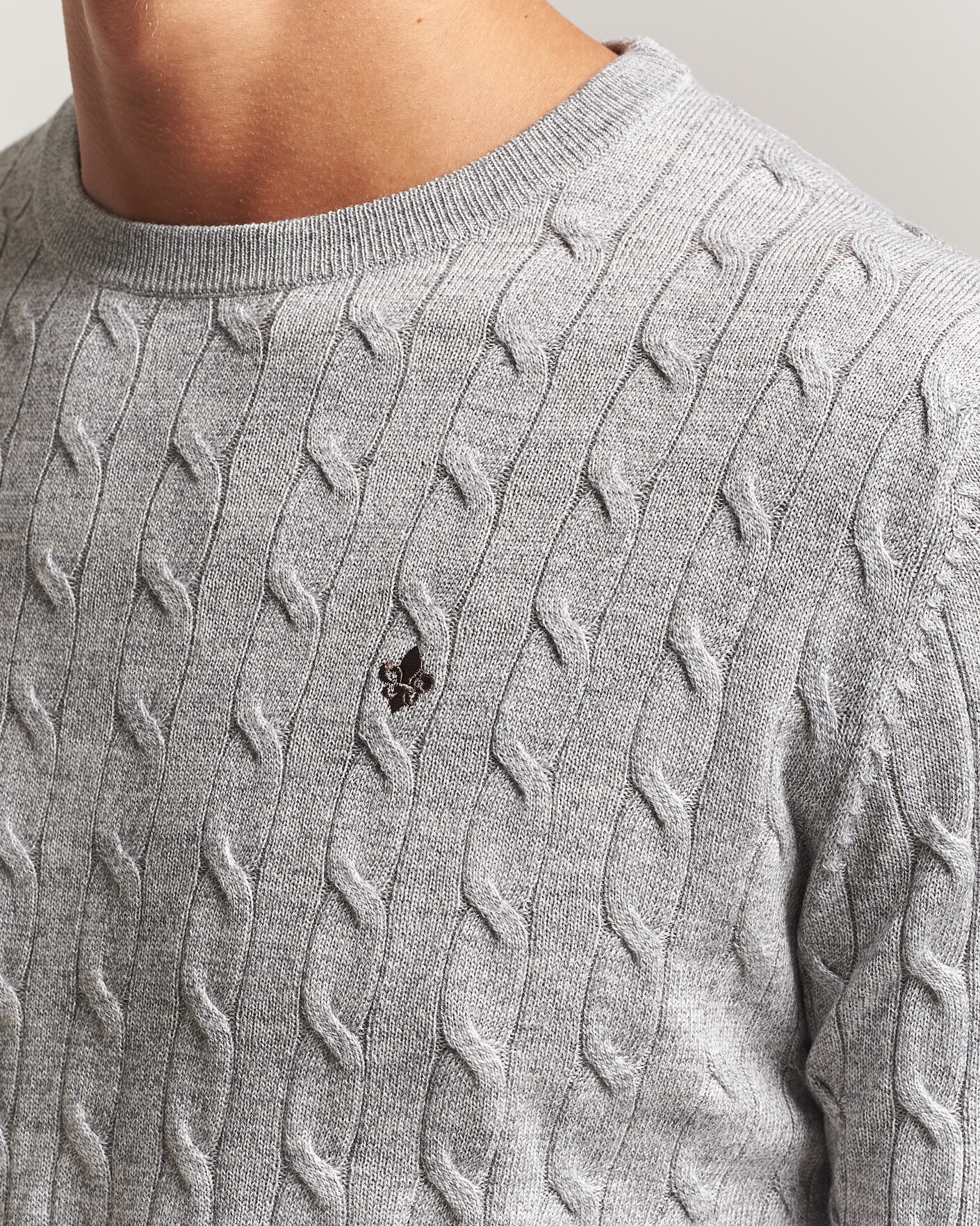 Herren | Pullover | Morris | Merino Cable O-Neck Mid Grey