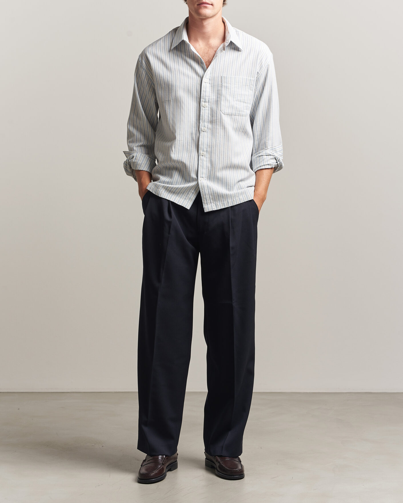 Herren | Hemden | NN07 | Deon Brushed Cotton Striped Shirt Blue