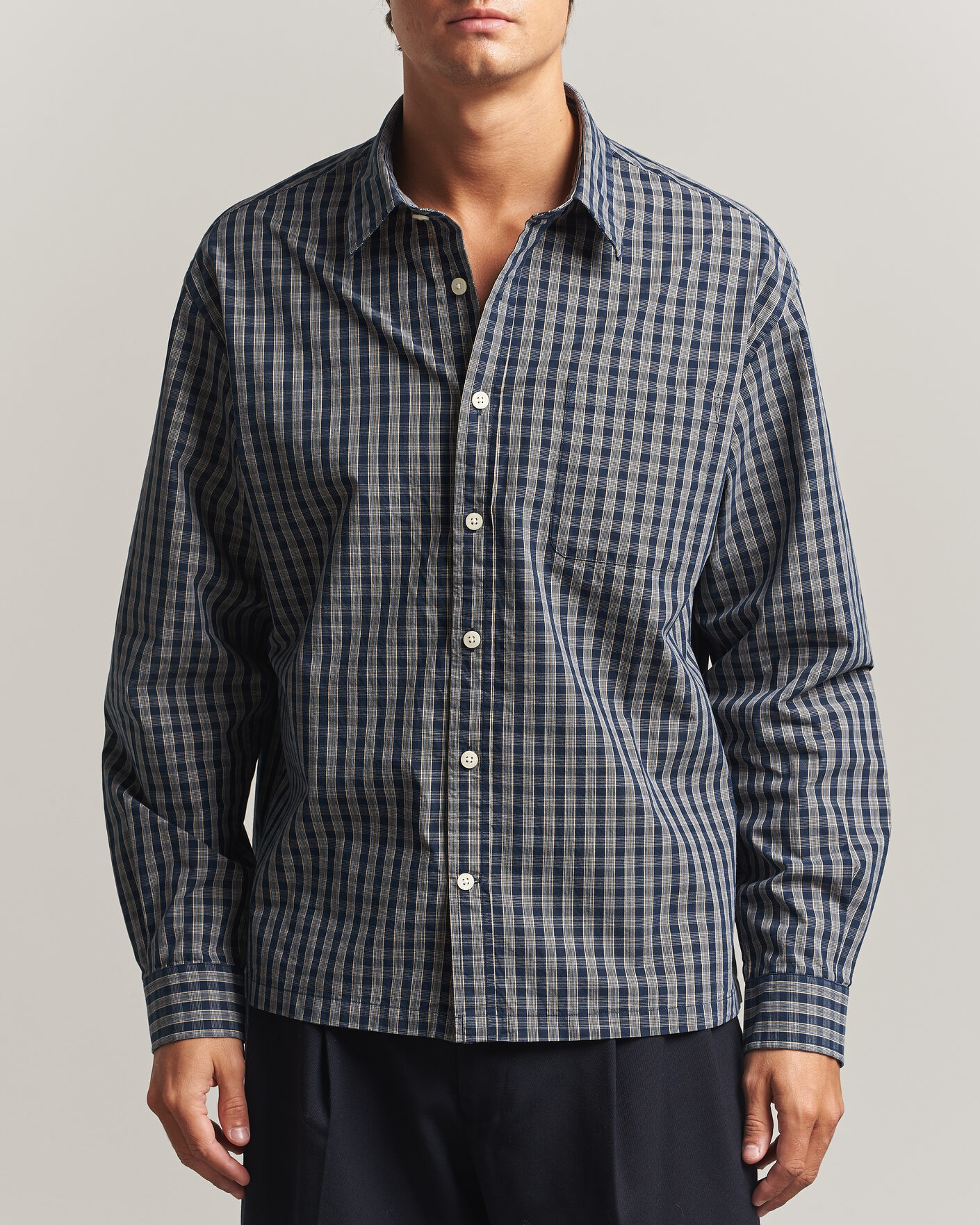 Herren | Hemden | NN07 | Deon Brushed Cotton Checked Shirt Navy Blue