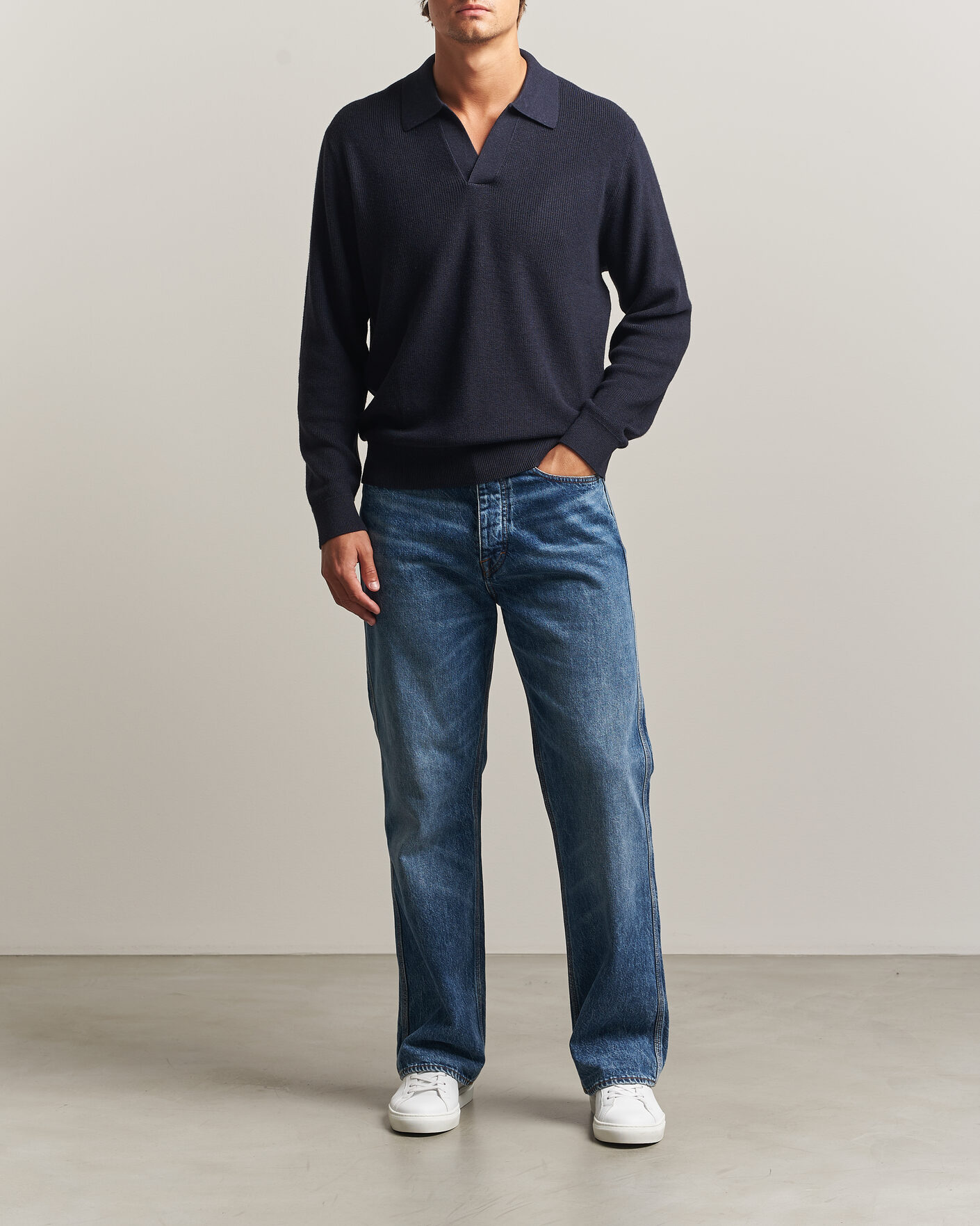 Herren | Pullover | NN07 | Hope Cotton/Cashmere Rib Knitted Polo Navy