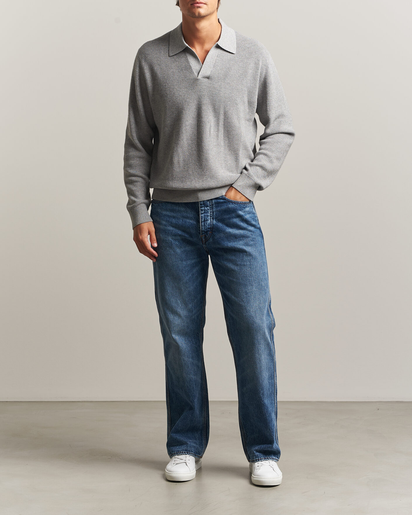 Herren | Pullover | NN07 | Hope Cotton/Cashmere Rib Knitted Polo Grey