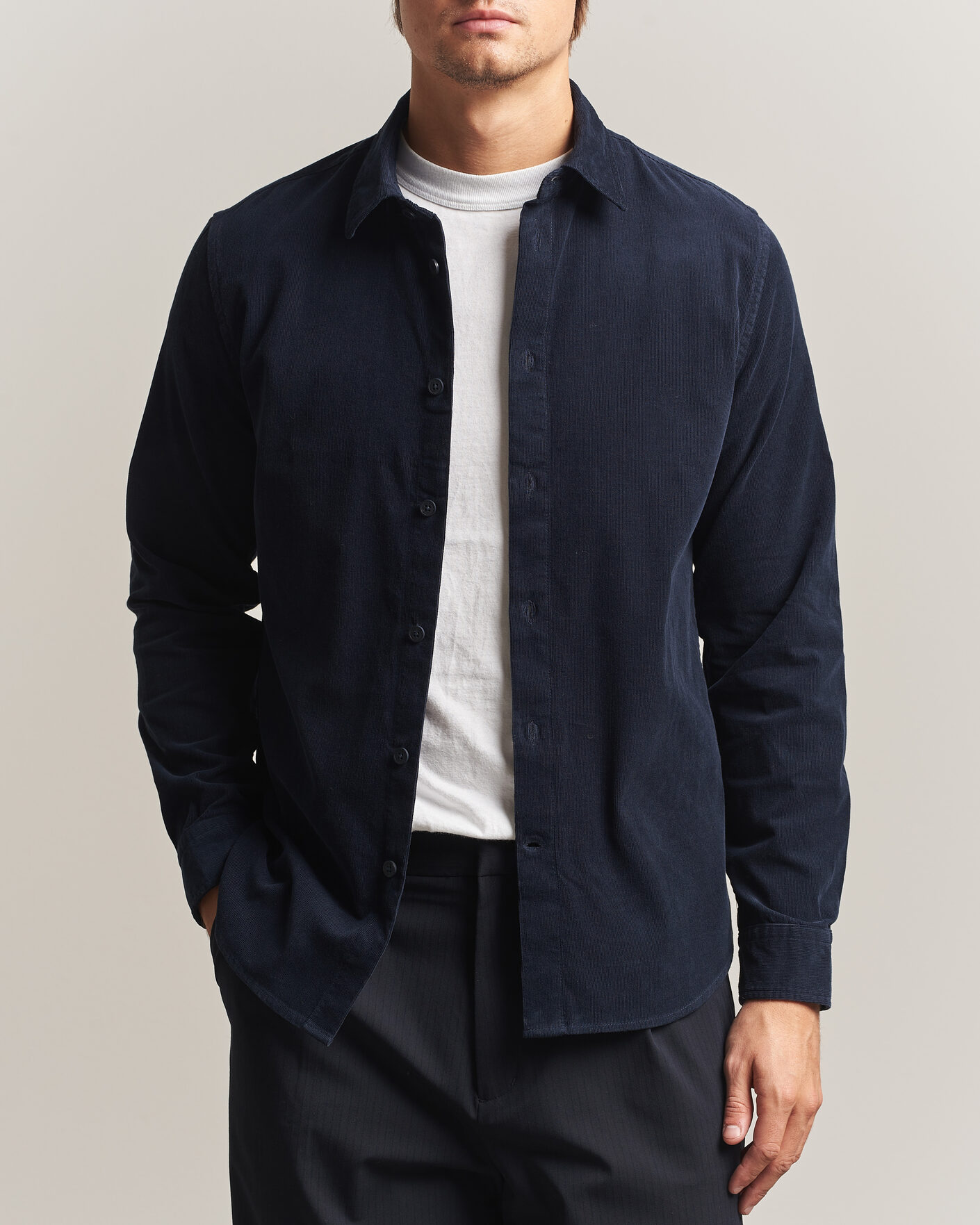 Herren | Hemden | NN07 | Asher Baby Cord Shirt Navy Blue