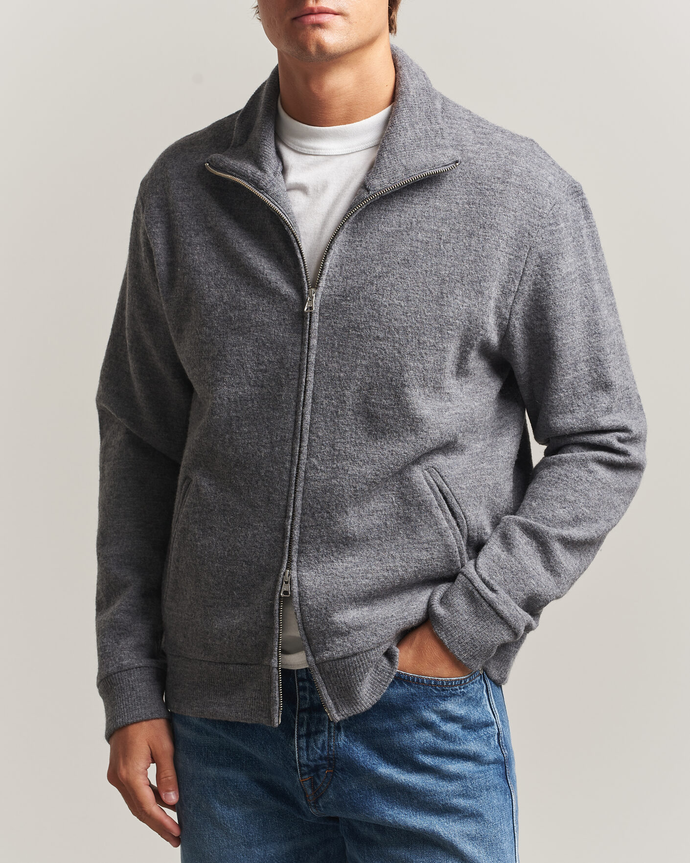 Herren | Pullover | NN07 | Soft Boiled Wool Full Zip Dark Grey Melange