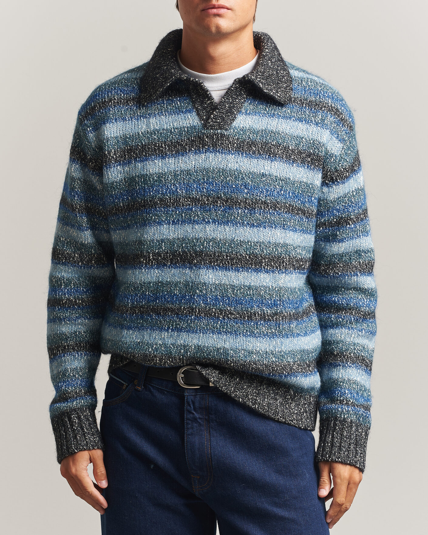 Herren | Pullover | NN07 | Erling Striped Knitted Polo Navy Multi
