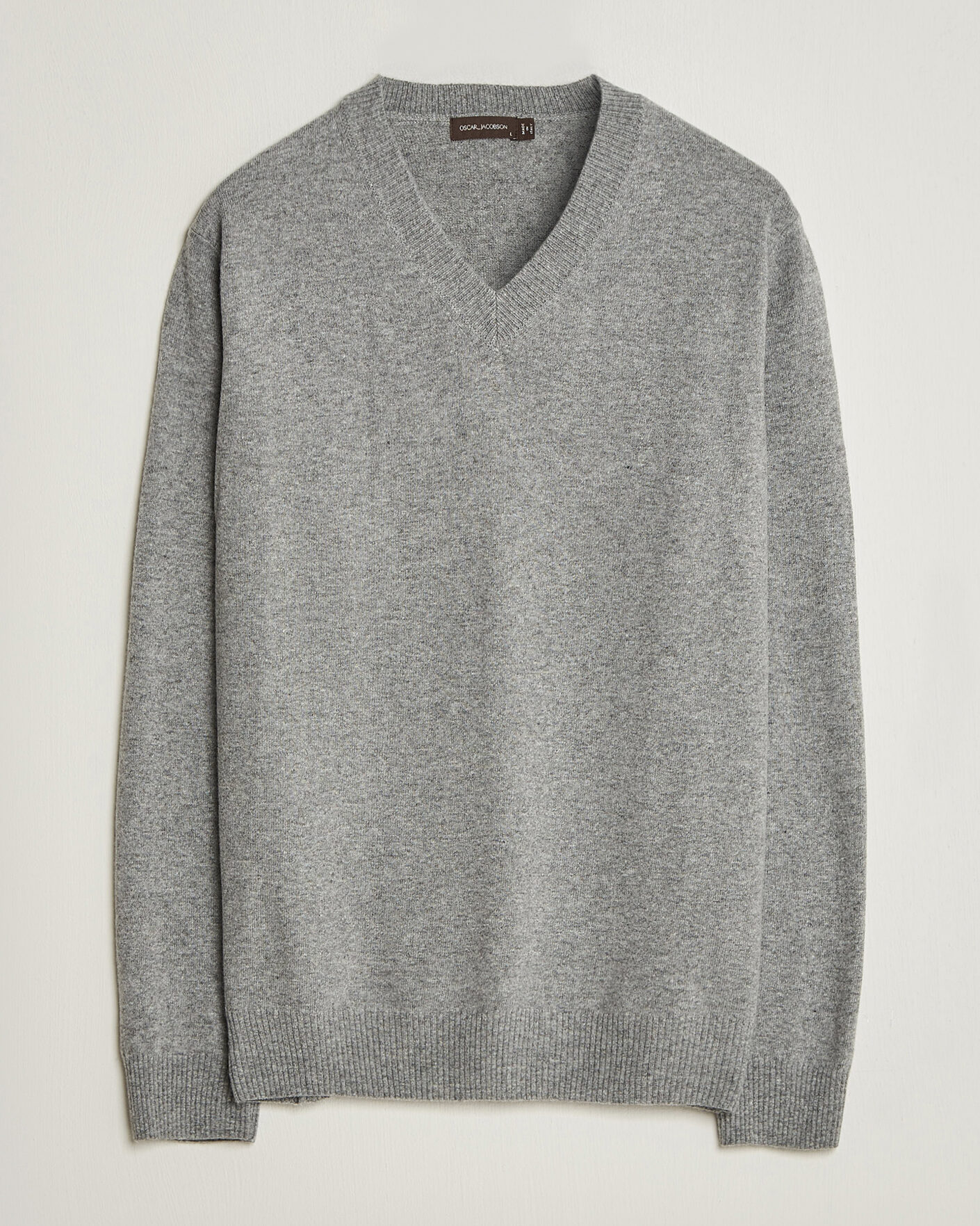 Herren | Pullover | Oscar Jacobson | Gregor Wool/Cashmere V-Neck Grey Melange