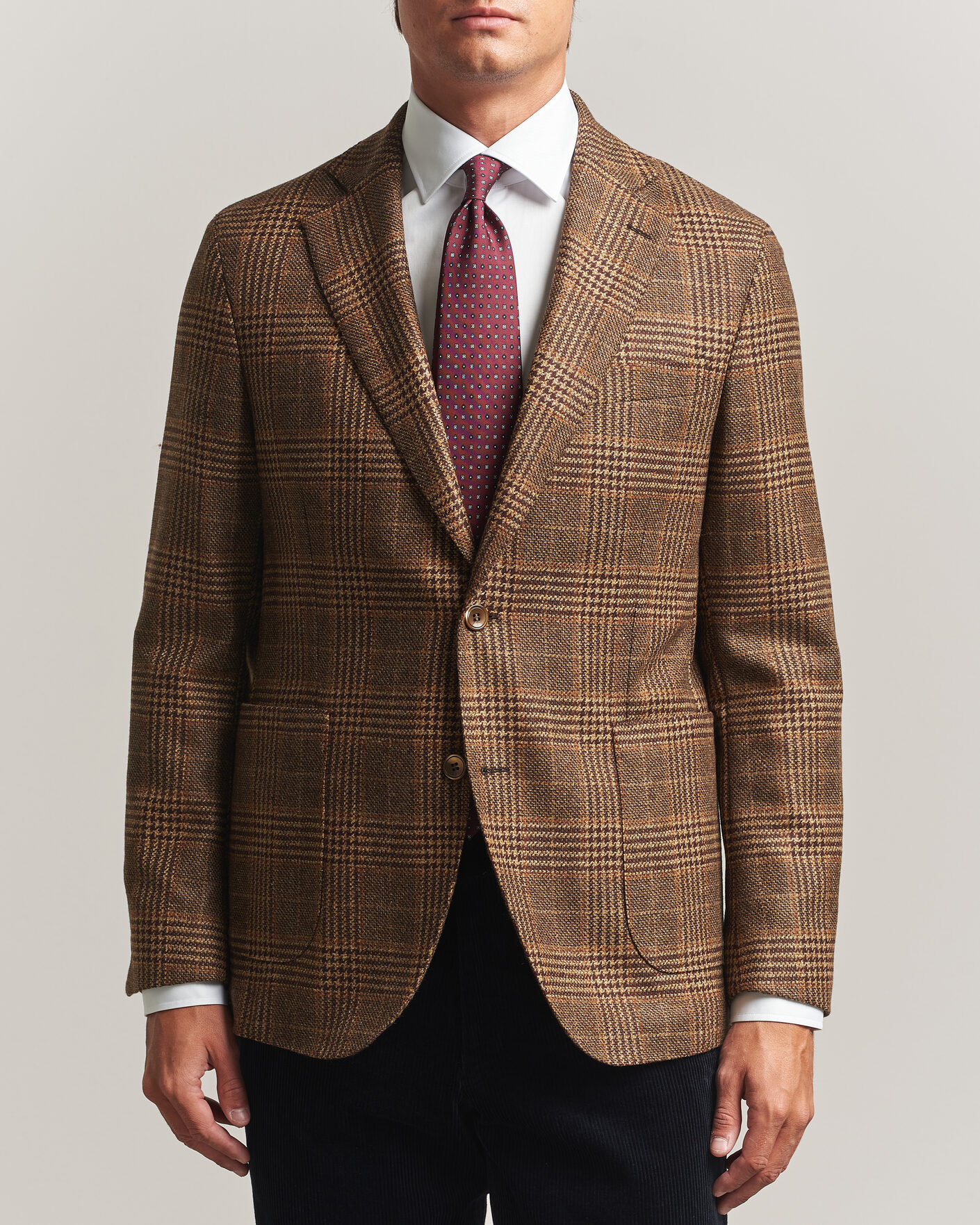 Herren | Sakkos | Oscar Jacobson | Ferry Patch Checked Wool/Cashmere Blazer Brown