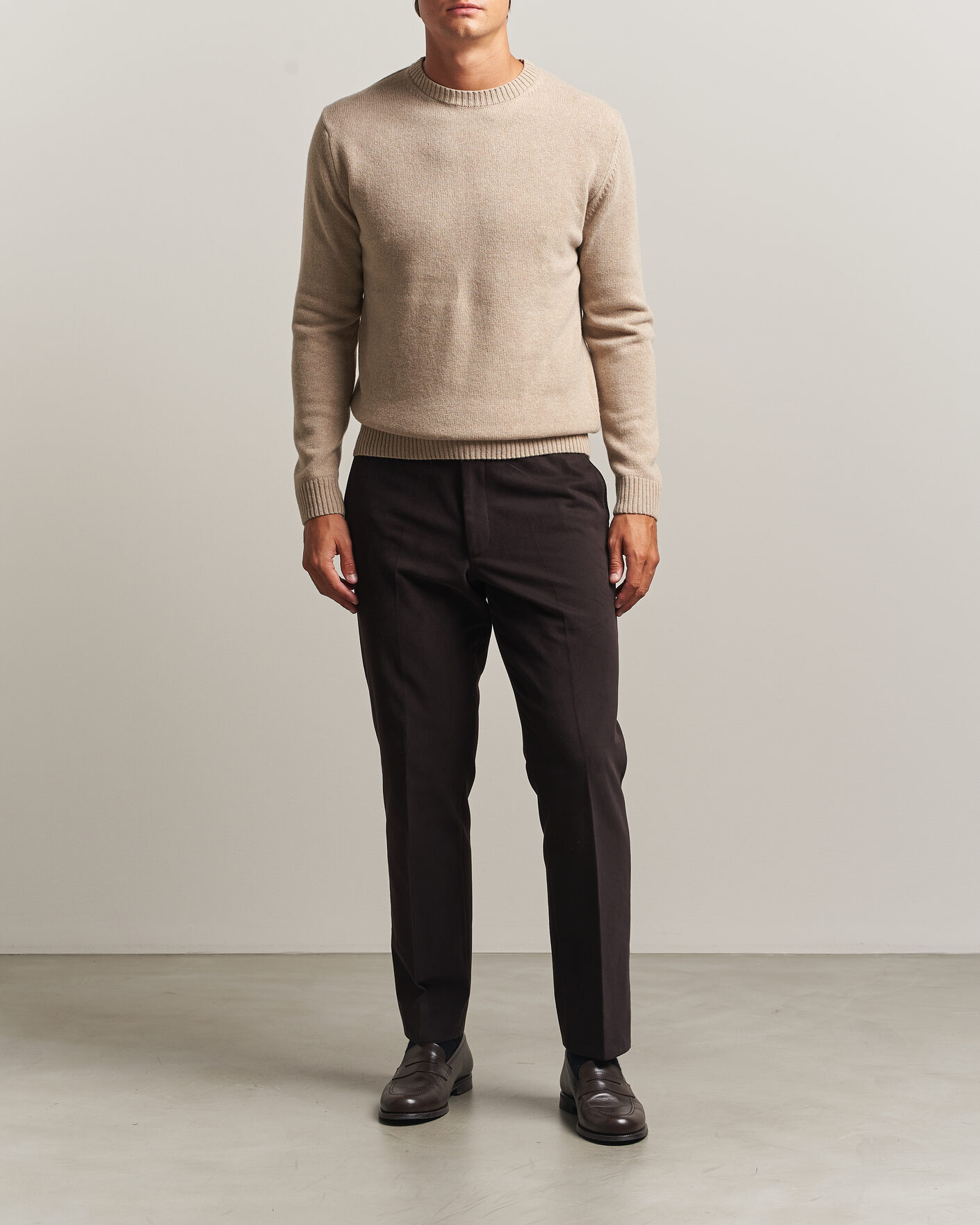Herren | Pullover | Stenströms | Brushed Merino Crew Neck Beige