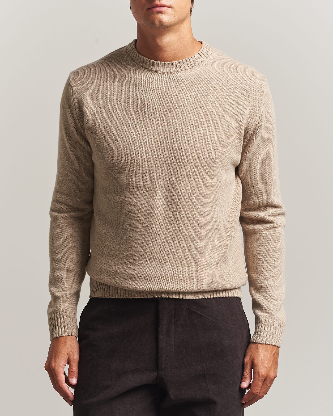 Herren | Pullover | Stenströms | Brushed Merino Crew Neck Beige