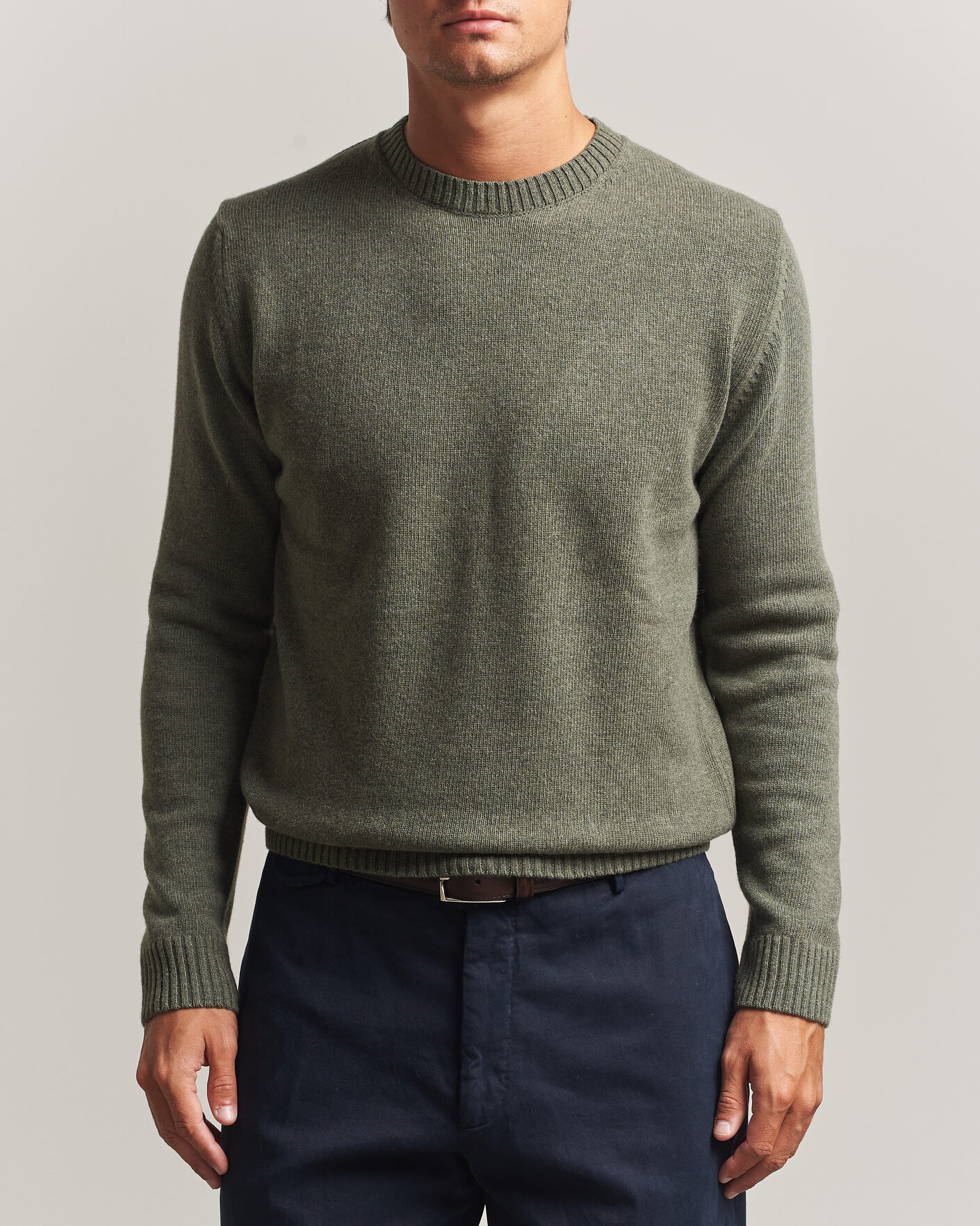 Herren | Pullover | Stenströms | Brushed Merino Crew Neck Green