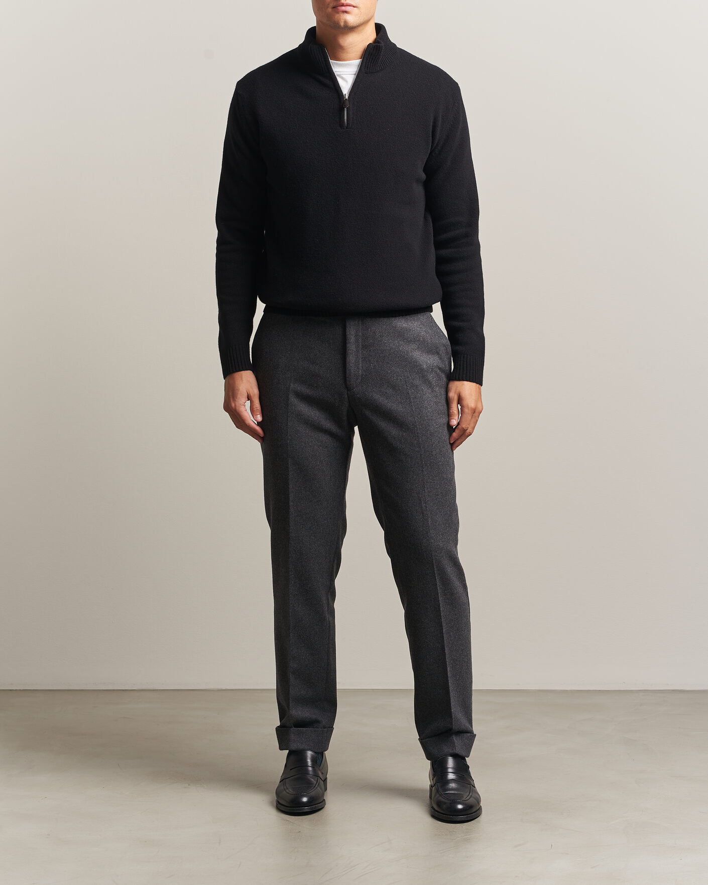 Herren | Pullover | Stenströms | Brushed Merino Half-Zip Black