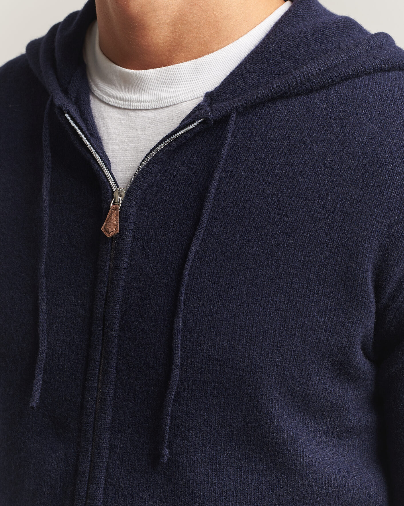 Herren | Pullover | Stenströms | Brushed Merino Full-Zip Hood Navy