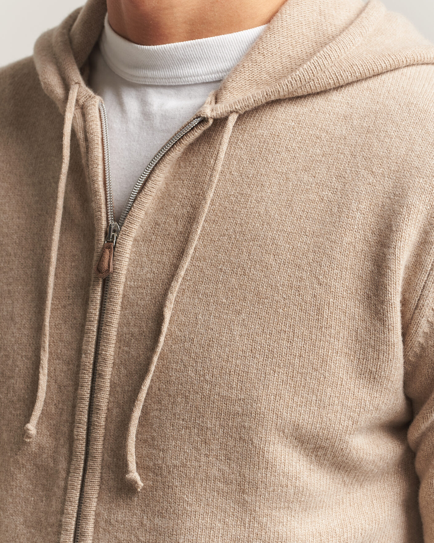 Herren | Pullover | Stenströms | Brushed Merino Full-Zip Hood Beige