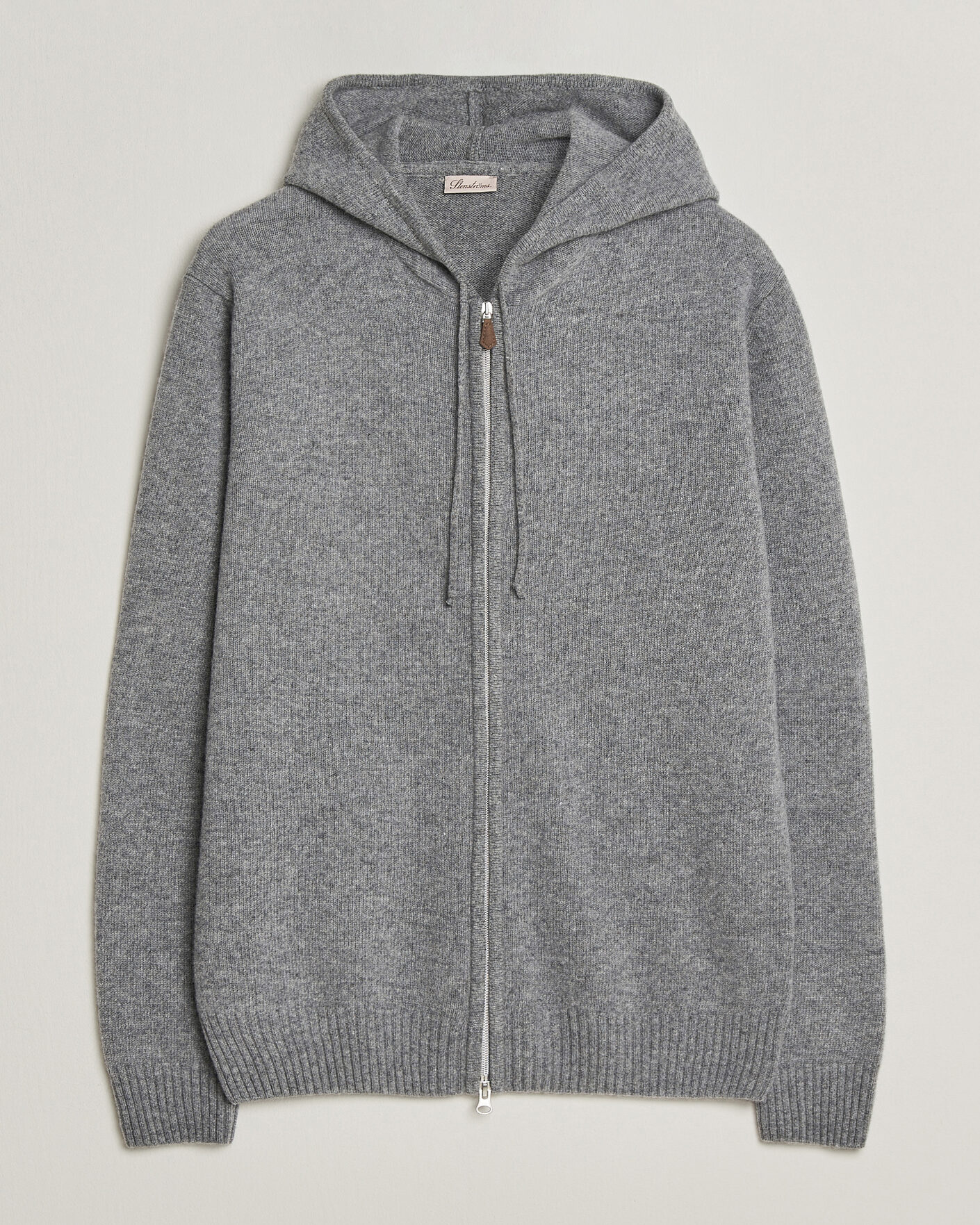 Herren | Pullover | Stenströms | Brushed Merino Full-Zip Hood Grey