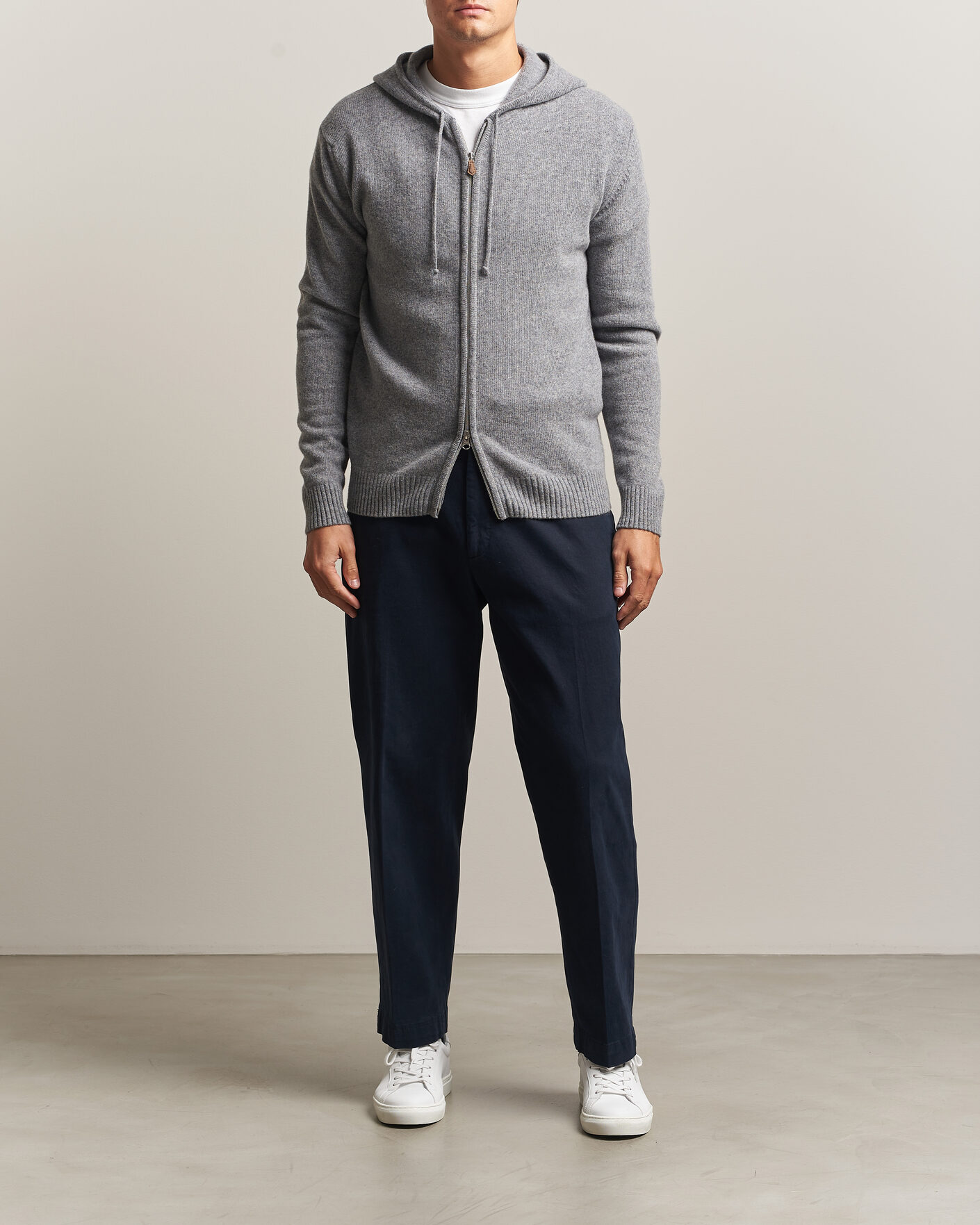 Herren | Pullover | Stenströms | Brushed Merino Full-Zip Hood Grey