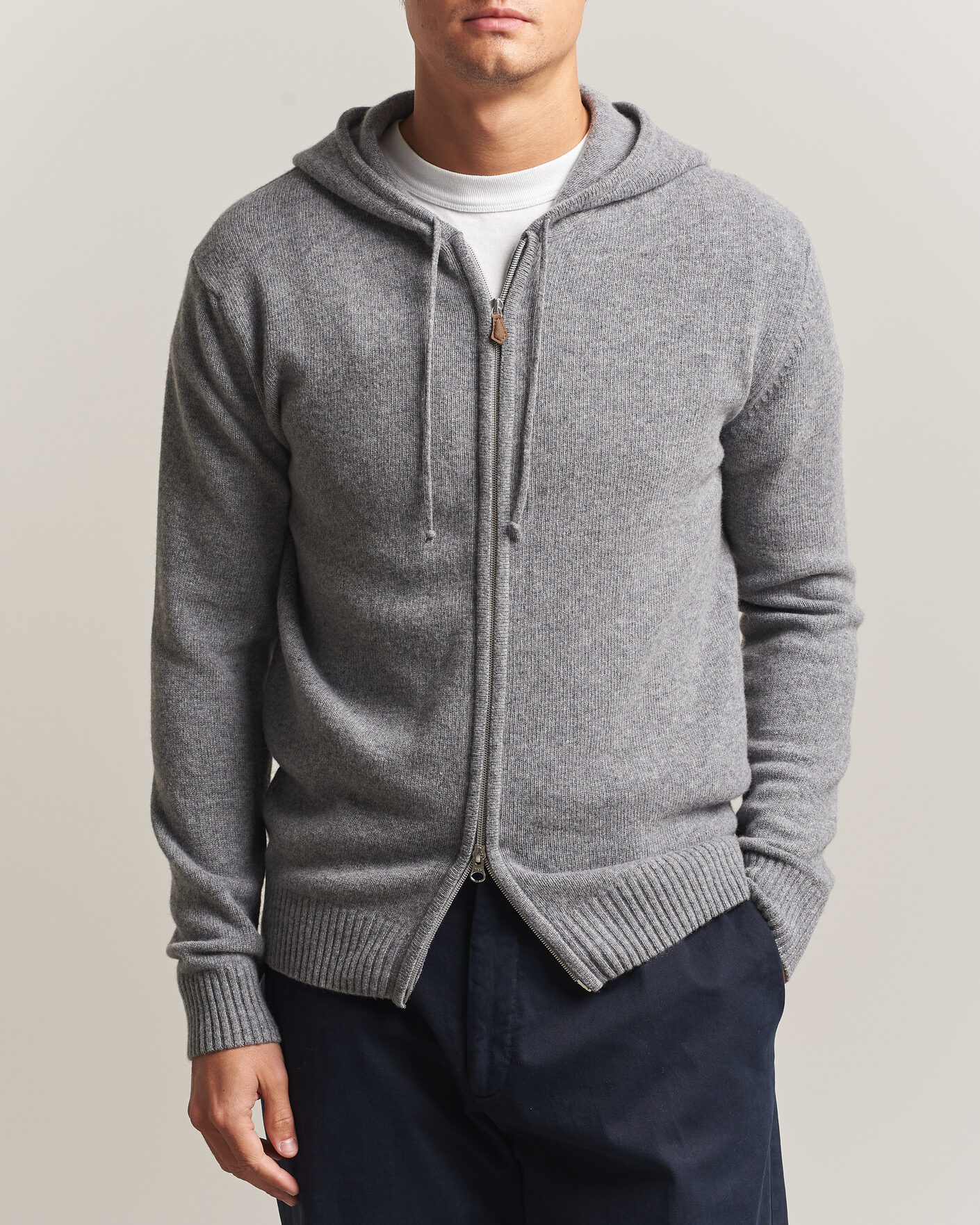 Herren | Pullover | Stenströms | Brushed Merino Full-Zip Hood Grey