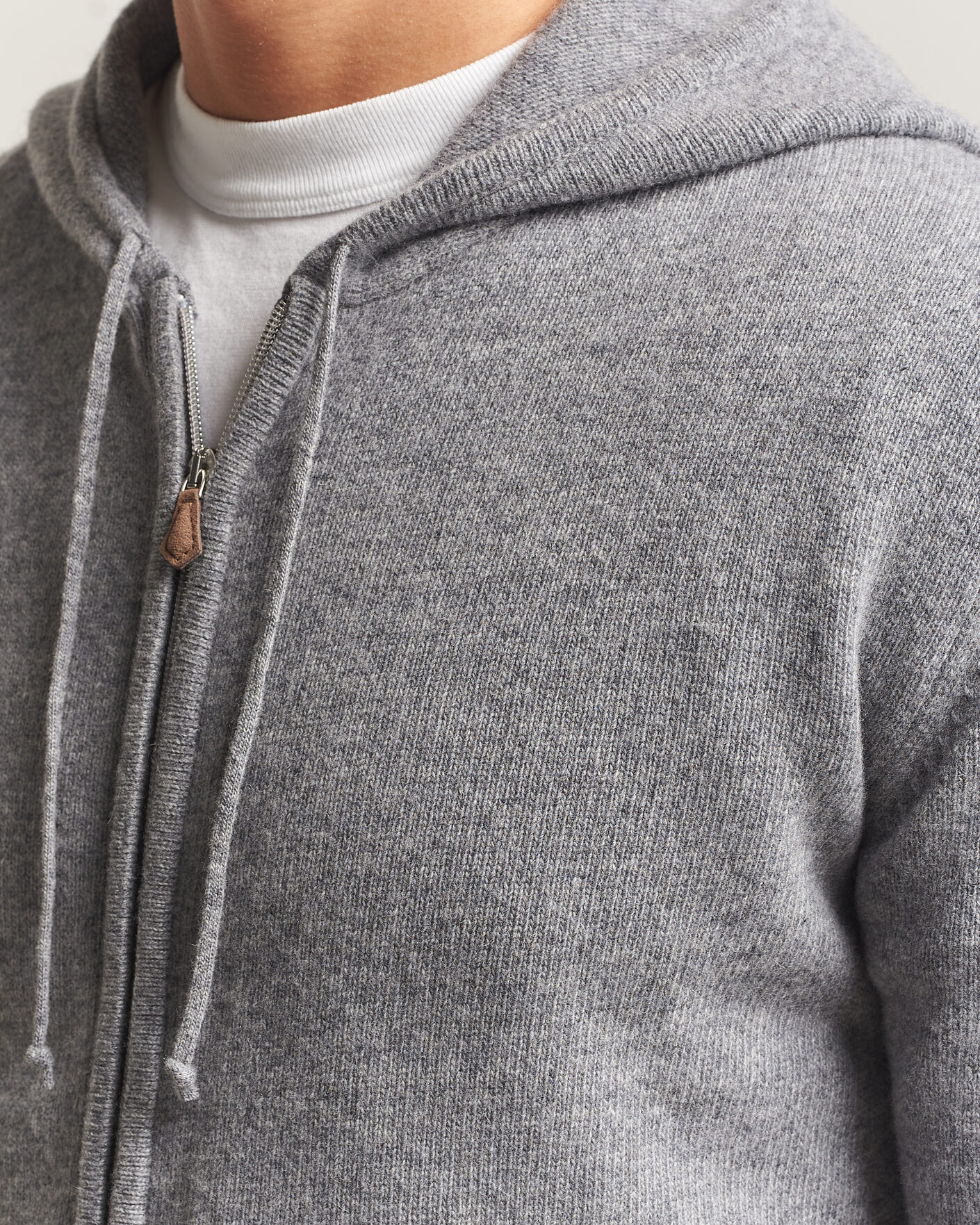 Herren | Pullover | Stenströms | Brushed Merino Full-Zip Hood Grey