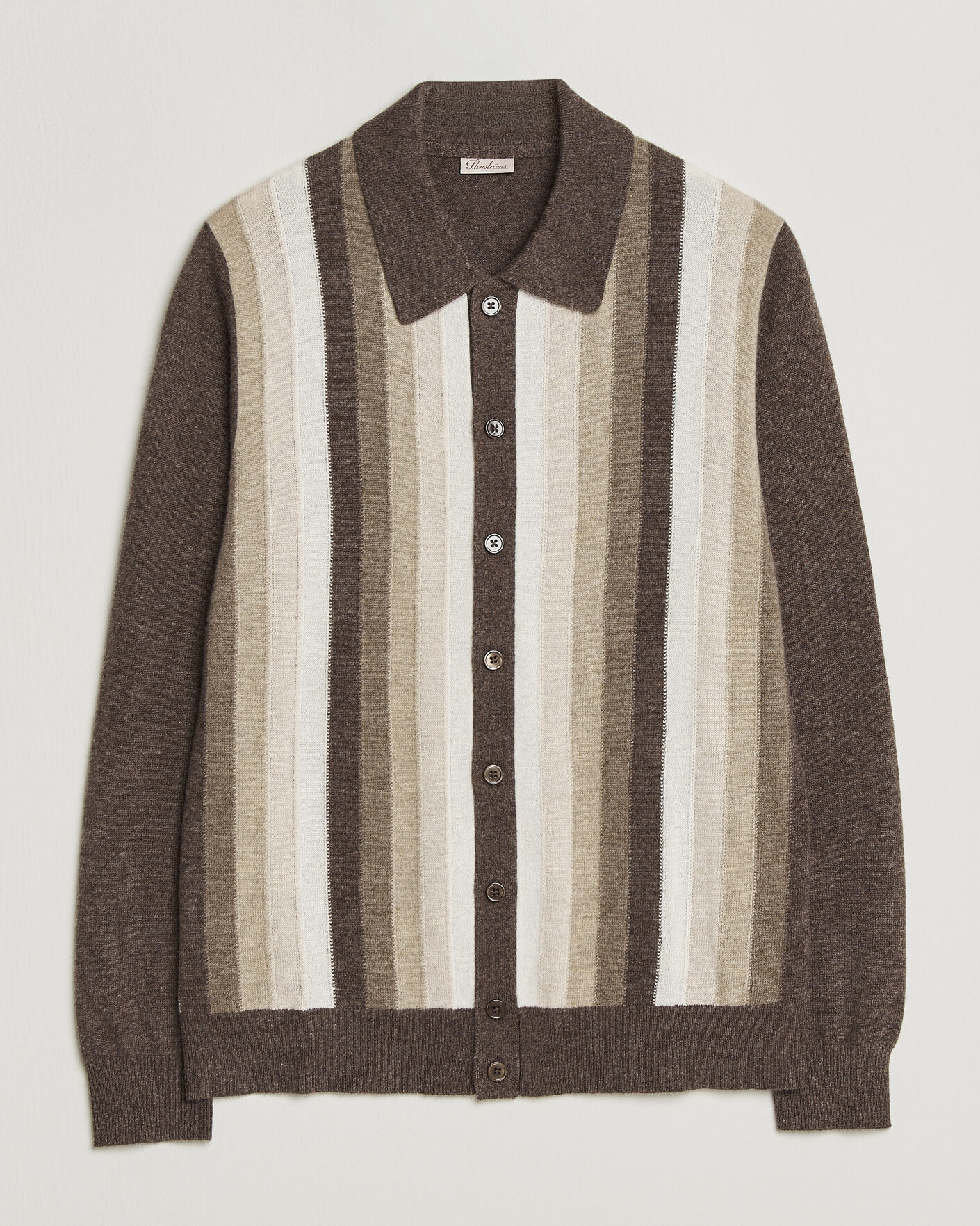 Herren | Pullover | Stenströms | Cashmere Striped Polo Cardigan Brown