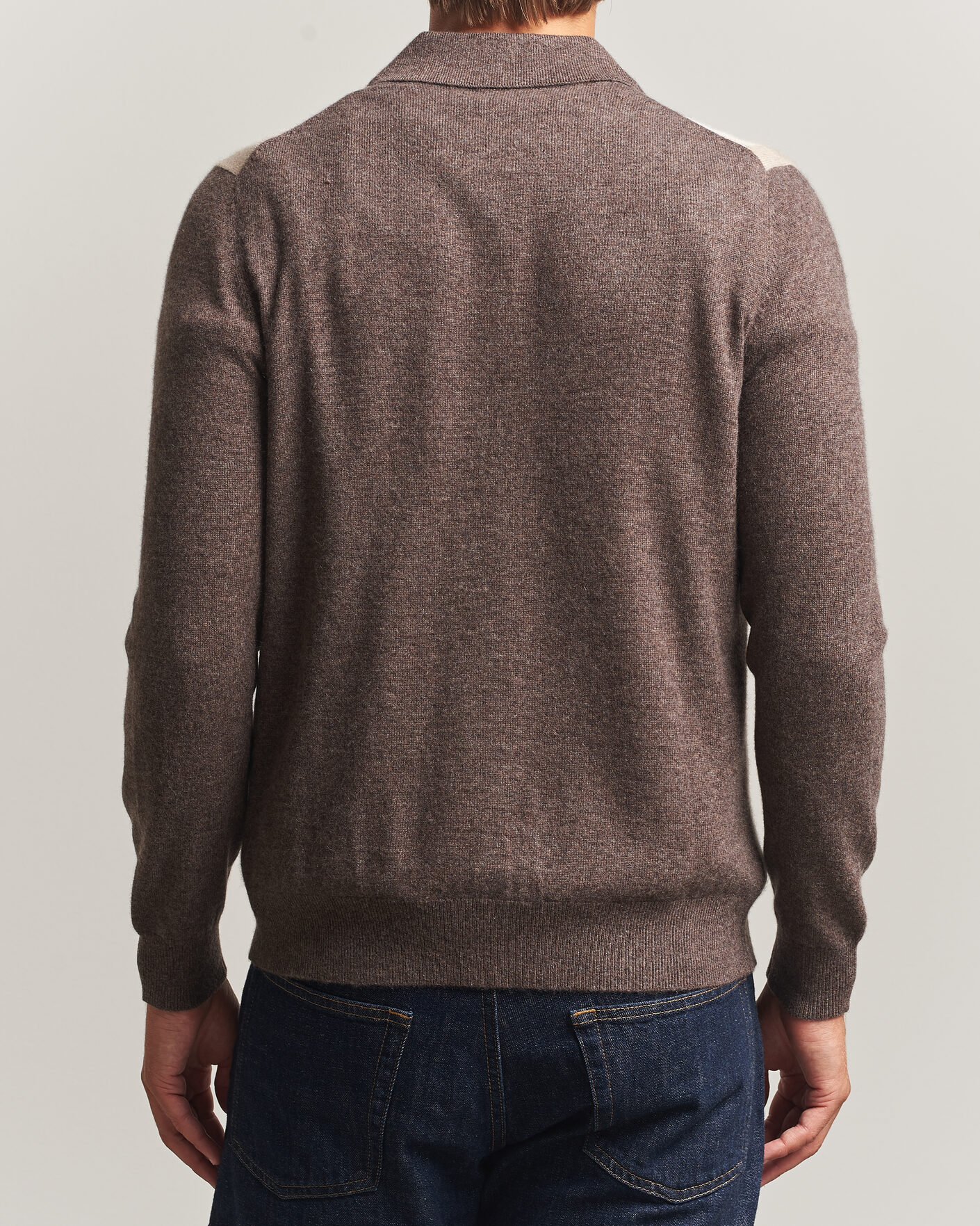 Herren | Pullover | Stenströms | Cashmere Striped Polo Cardigan Brown