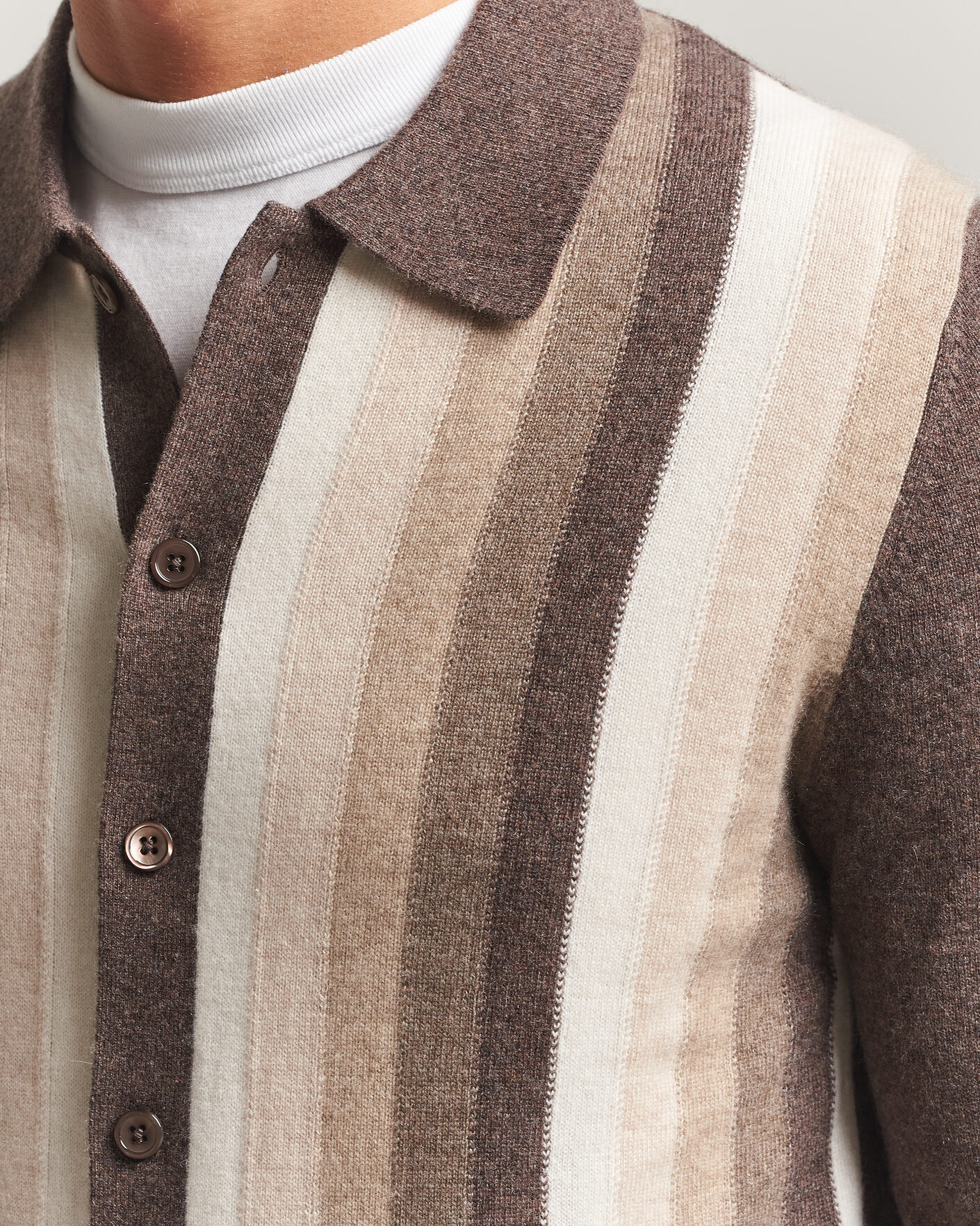 Herren | Pullover | Stenströms | Cashmere Striped Polo Cardigan Brown