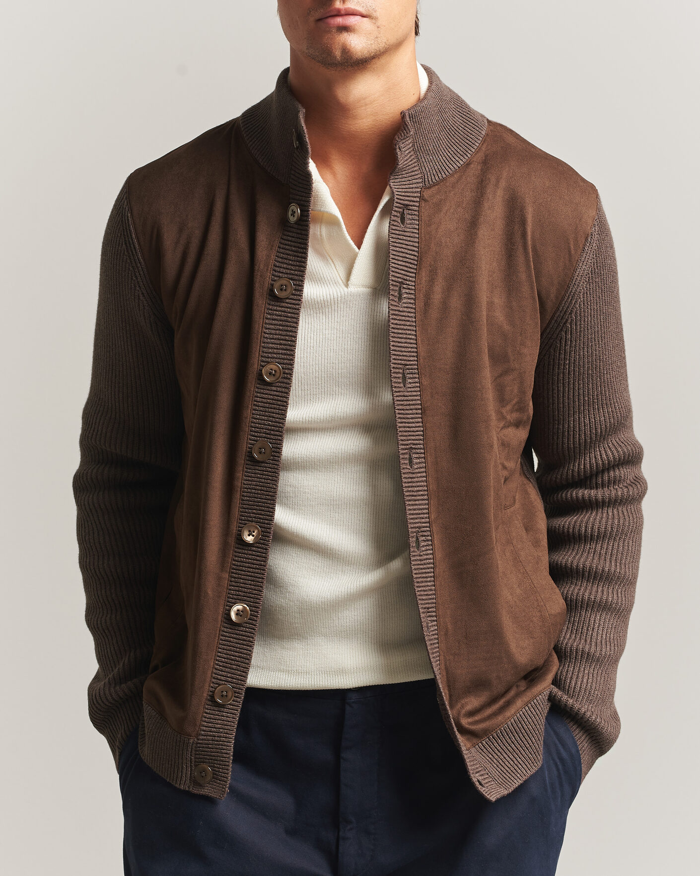 Herren | Pullover | Stenströms | Knitted Hybrid Alcantara Jacket Brown