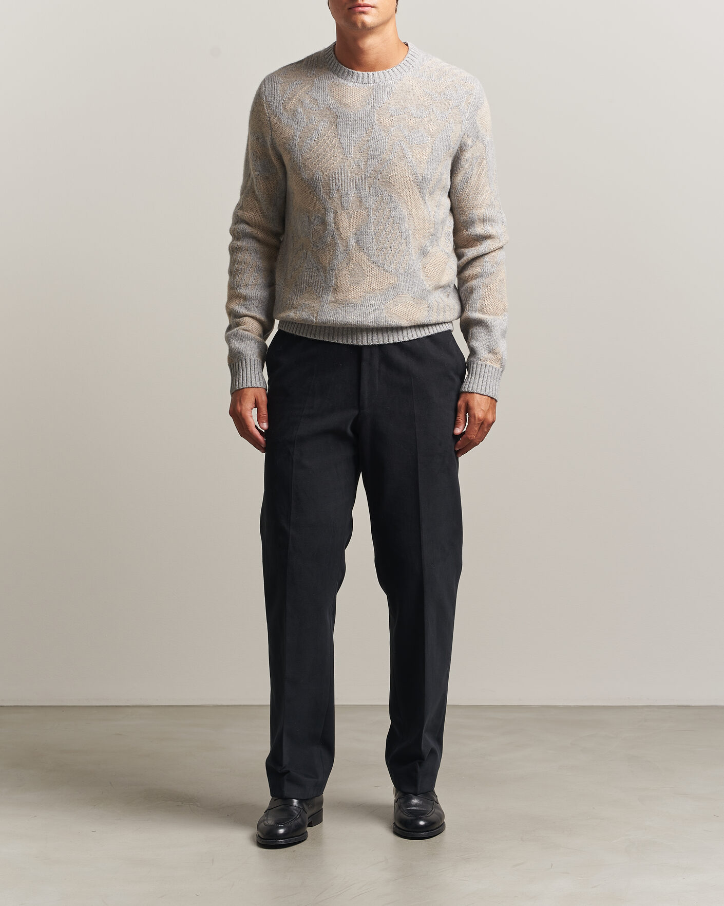 Herren | Pullover | Stenströms | Knitted Jaquard Yak/Merino Sweater Beige Grey