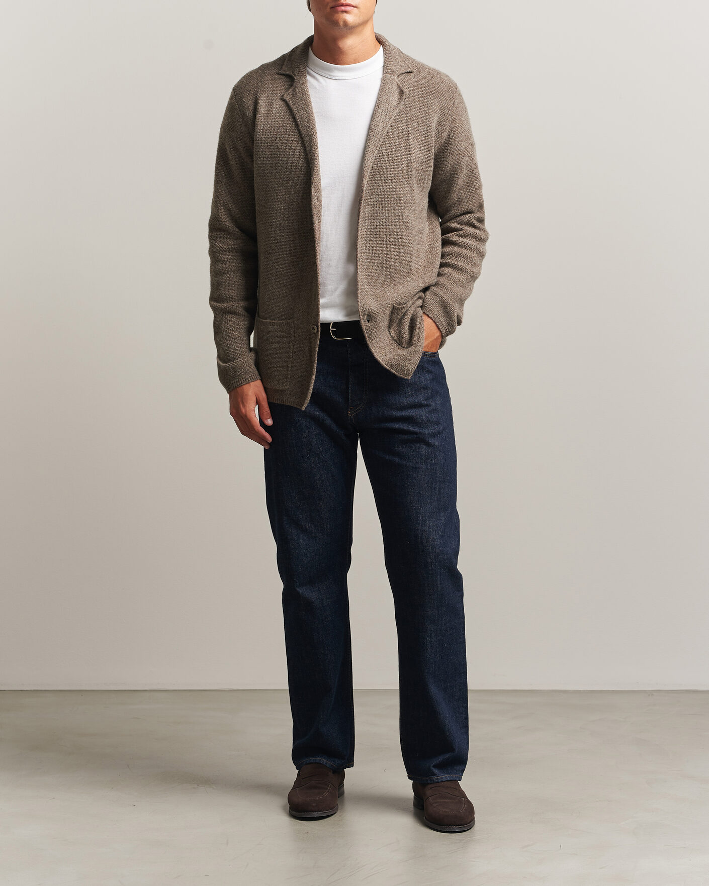 Herren | Pullover | Stenströms | Knitted Yak/Merino Cardigan Blazer Brown